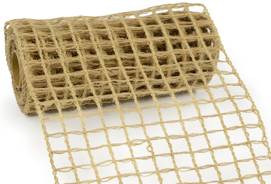 8.5" Jute Window Pane Mesh Ribbon: Natural (5 Yards)