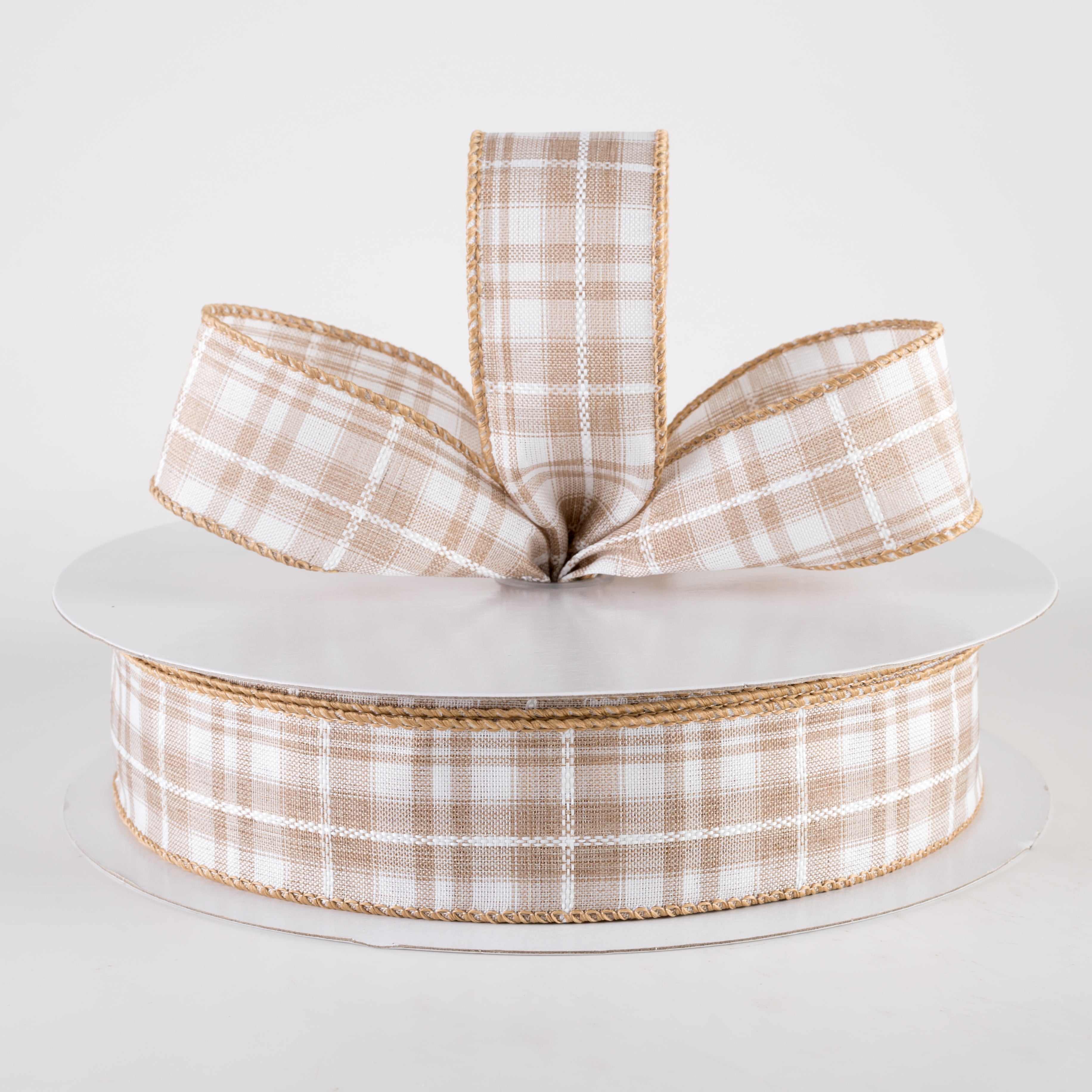 1.5" Kennedy Plaid Ribbon: Natural & White (50 Yards) Lifestyle Photo