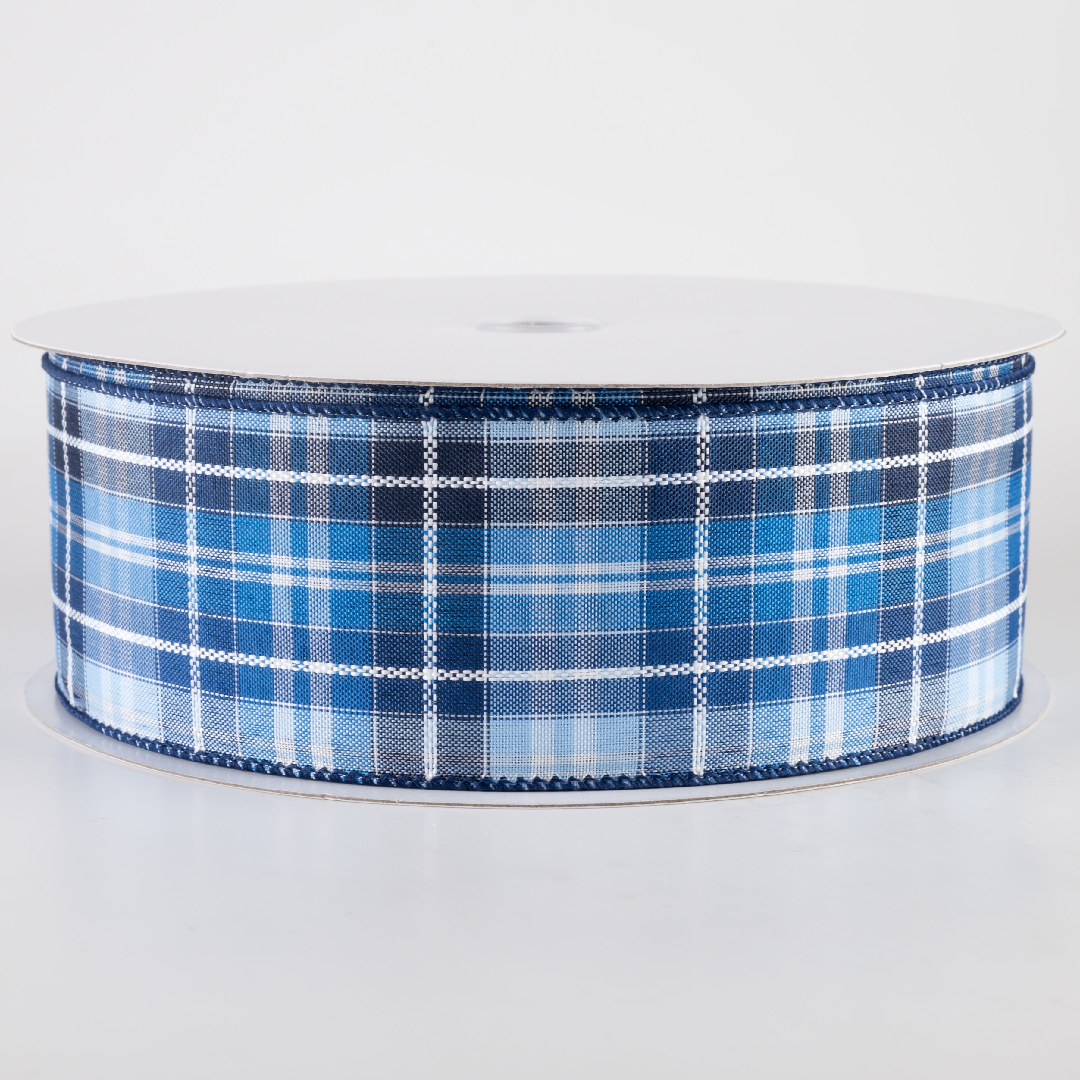 2.5" Kennedy Plaid Ribbon: Navy, Light Blue, White (50 Yards)