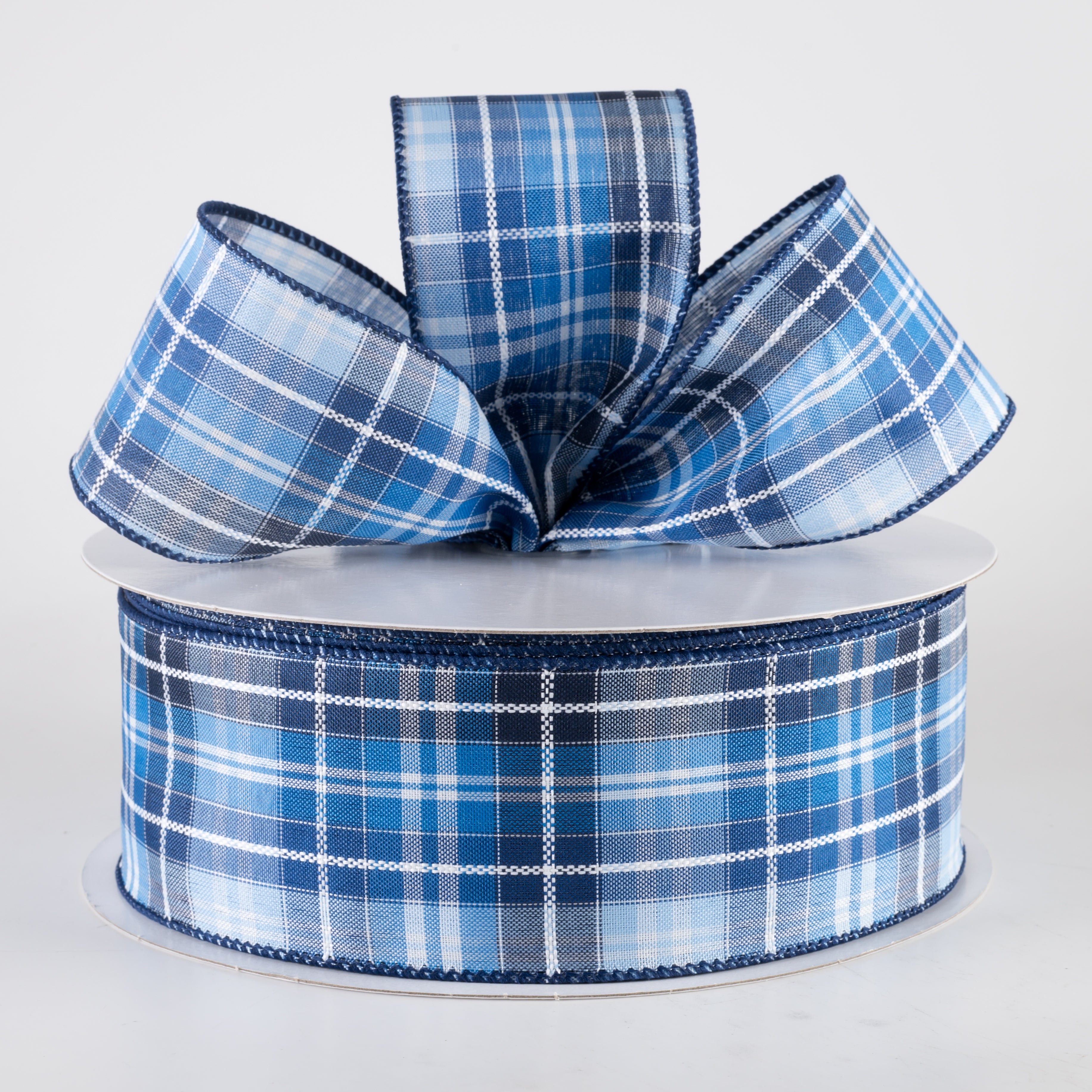 2.5" Kennedy Plaid Ribbon: Navy, Light Blue, White (50 Yards) Lifestyle Photo