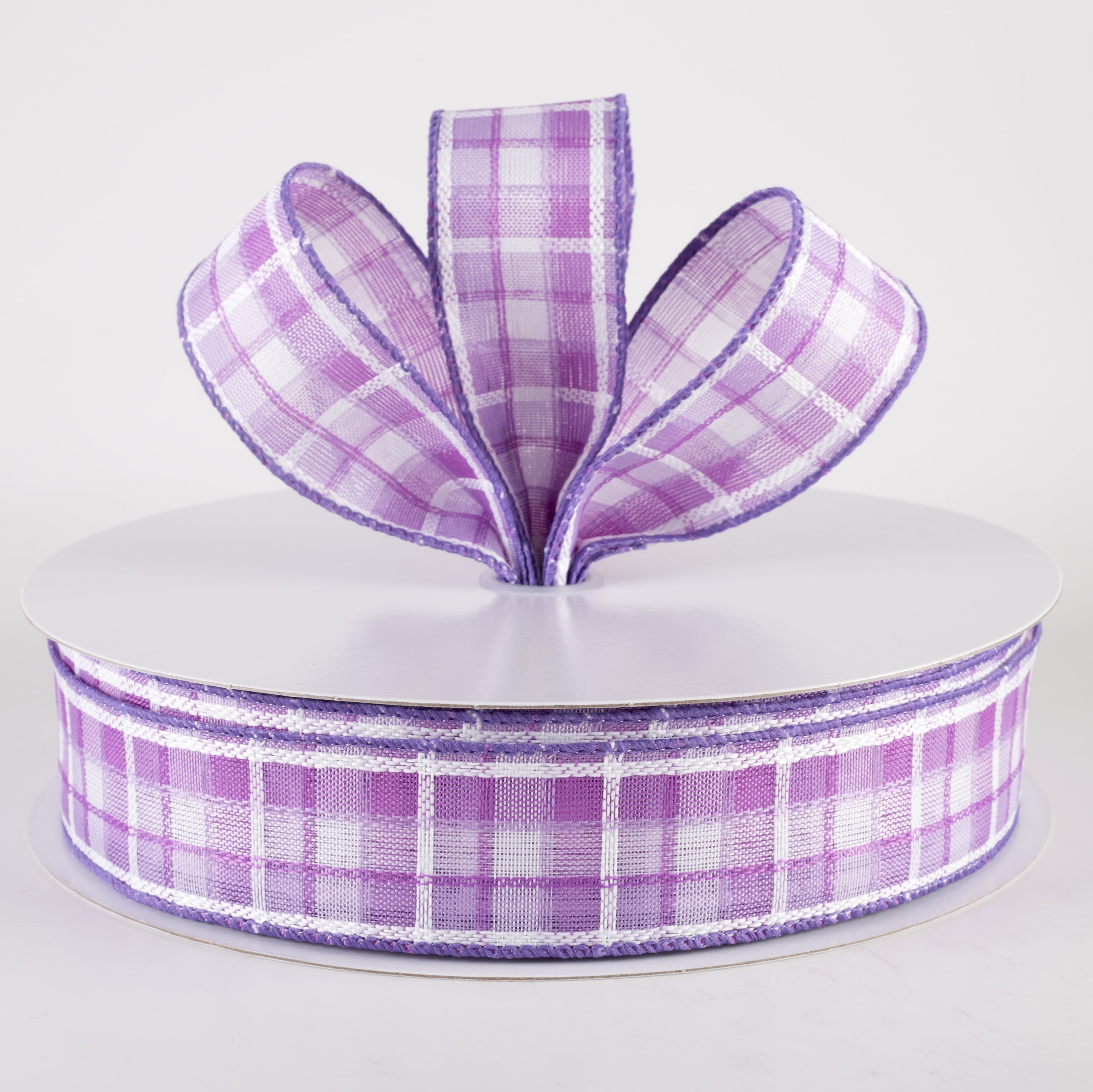 1.5" Kentini Plaid Ribbon: Lavender & White (50 Yards) Lifestyle Photo