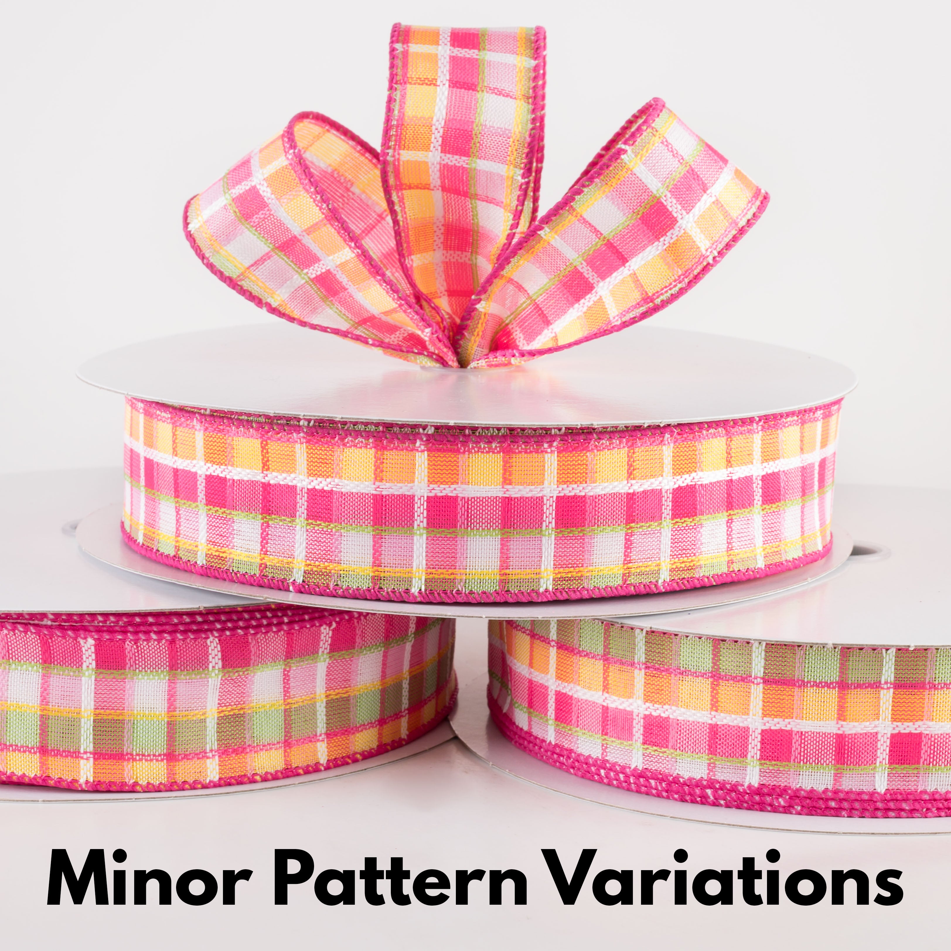 1.5" Kentini Plaid Ribbon: Pink, Fuchsia, Lime, Yellow (50 Yards) Lifestyle Photo