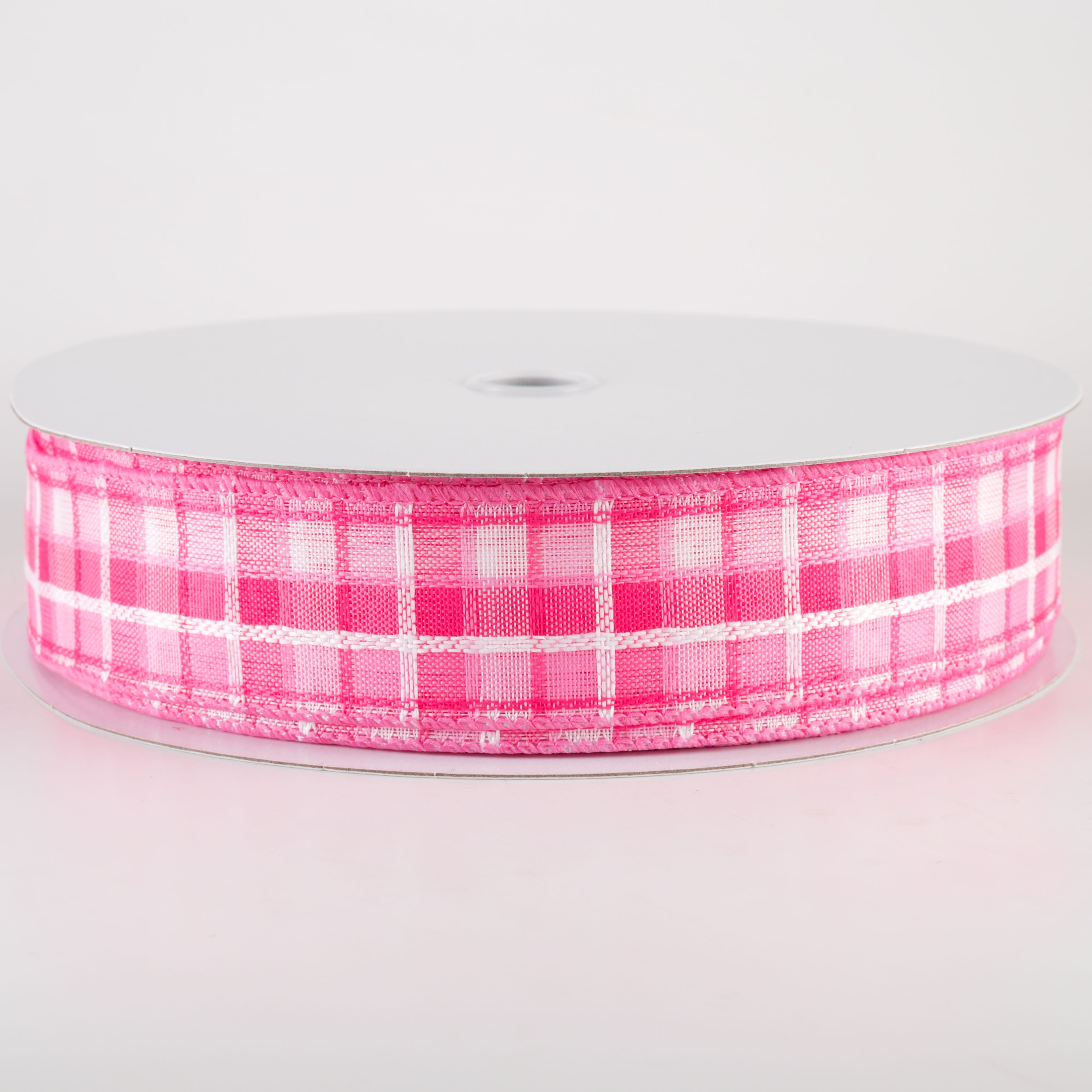 1.5" Kentini Plaid Ribbon: Pink & White (50 Yards) Item Number: 841-09-412