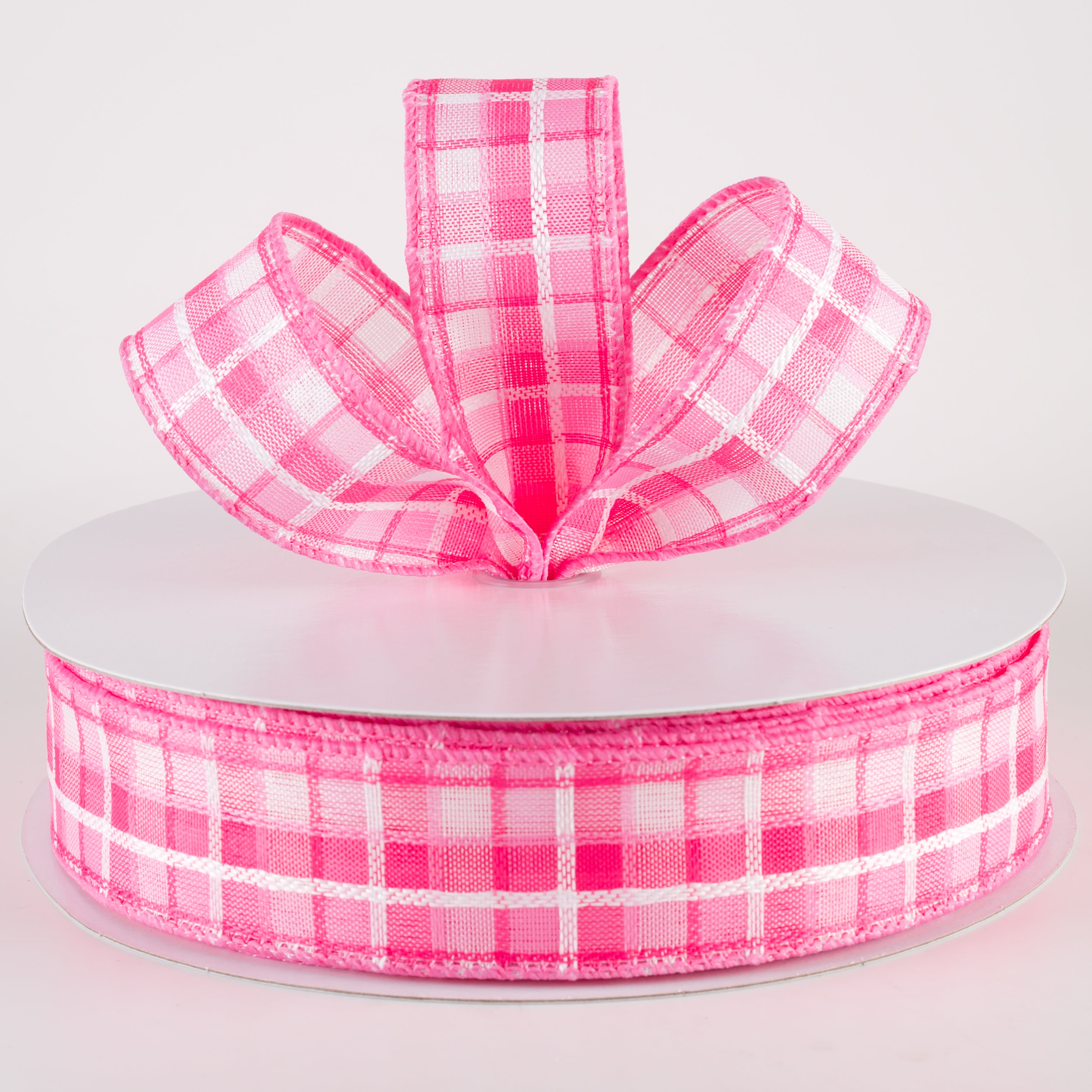 1.5" Kentini Plaid Ribbon: Pink & White (50 Yards) Lifestyle Photo