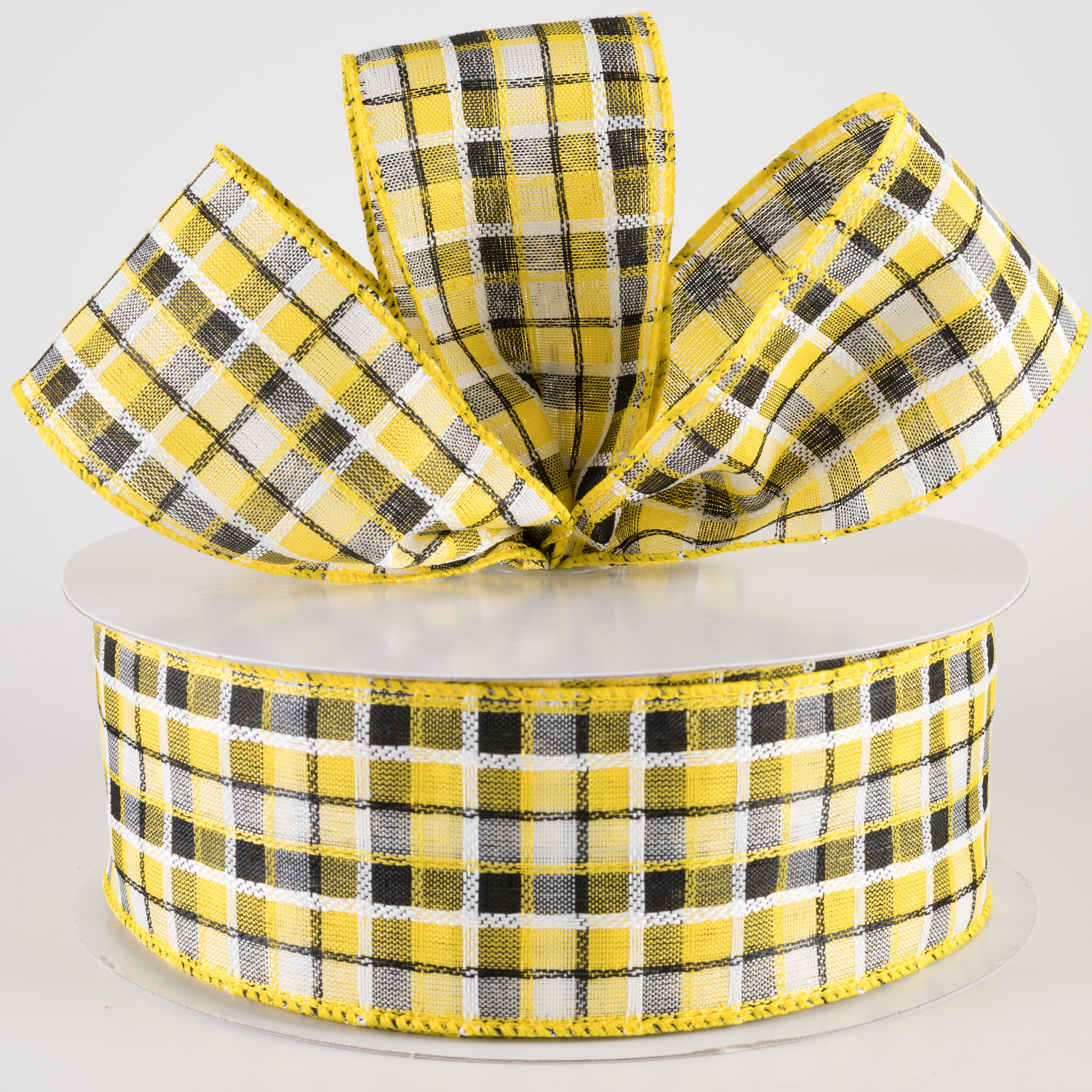 2.5" Kentini Plaid Ribbon: Yellow, Black, White (50 Yards) Lifestyle Photo