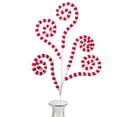 30" Knit Fabric Peppermint Spiral Curly Spray: Red & White Item Number: 84732RDWT