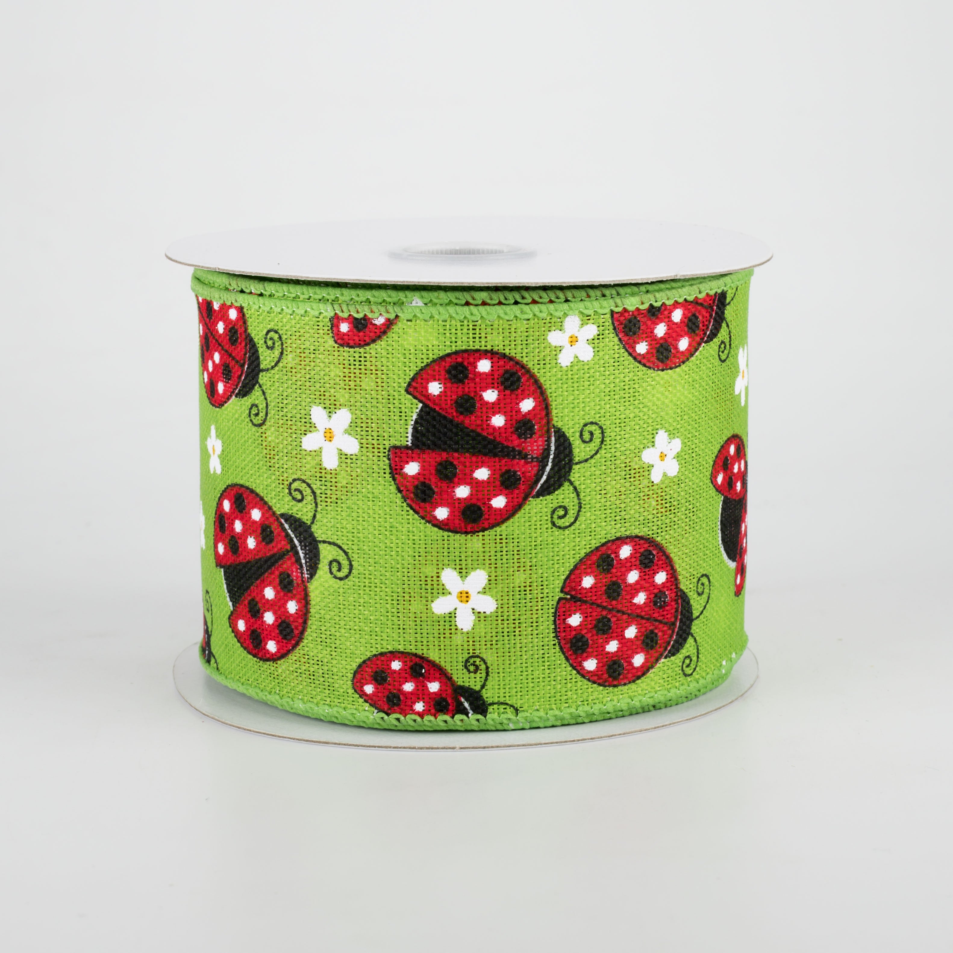 2.5" Ladybugs Daisies Ribbon: Lime (10 Yards) Item Number: 41027-40-09