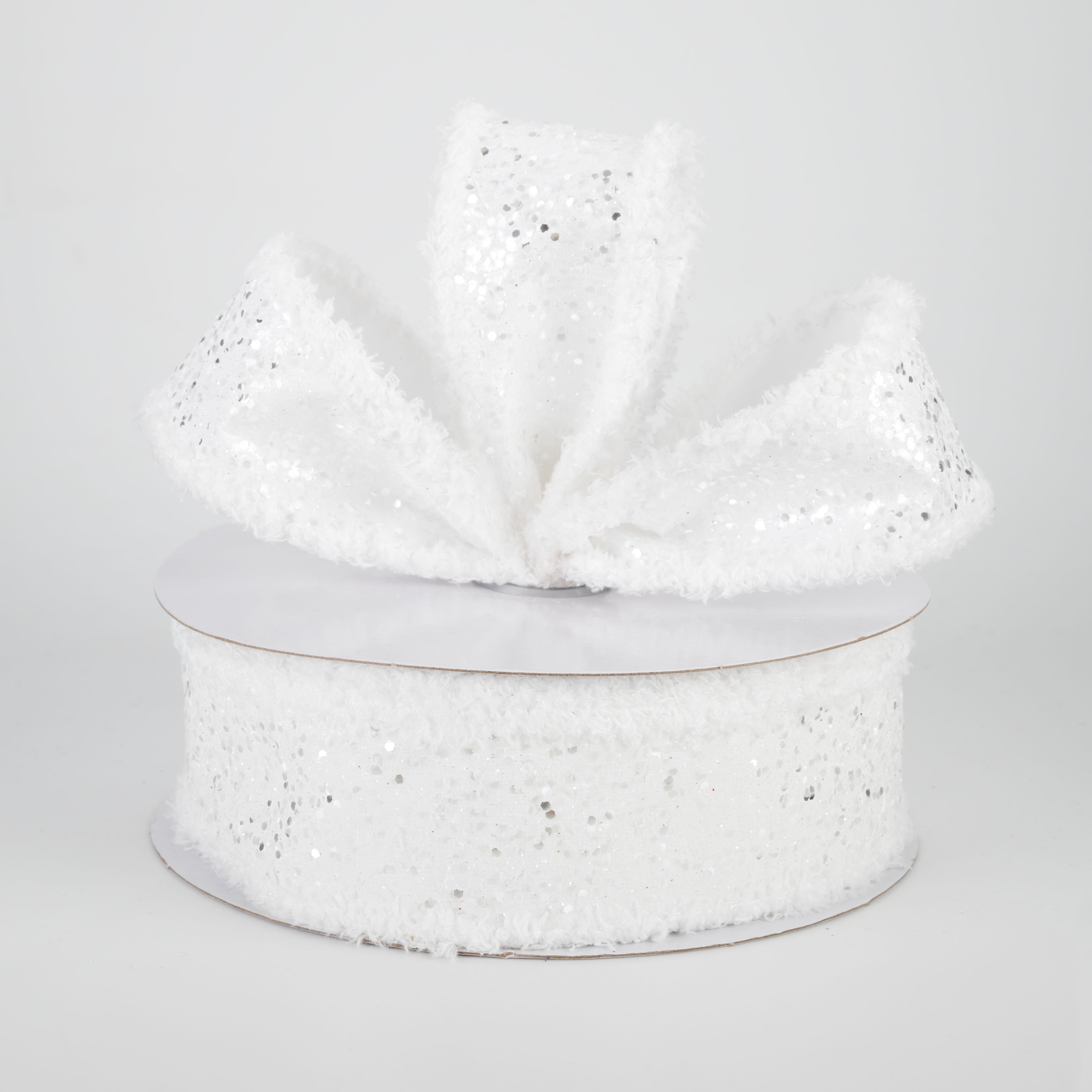 1.5" Large Glitter Snow Edge Ribbon: White (10 Yards) Lifestyle Photo