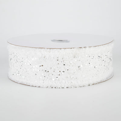 1.5" Large Glitter Snow Edge Ribbon: White (10 Yards)
