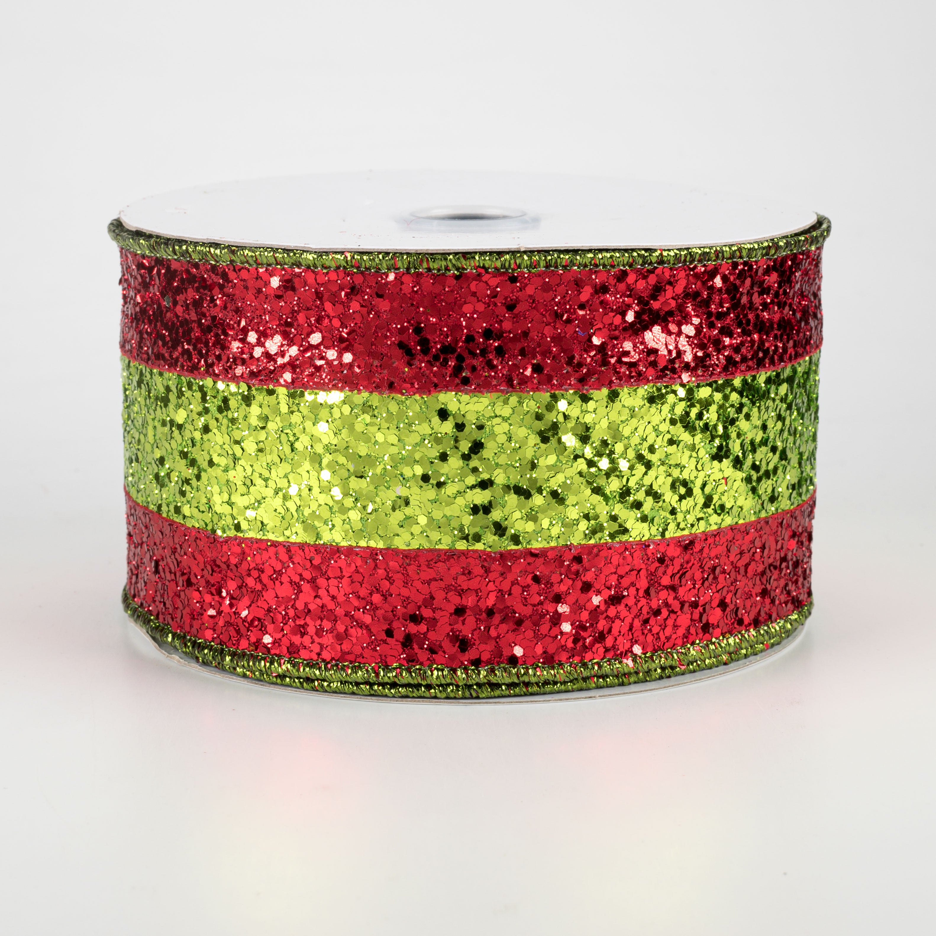 2.5" Large Glitter Stripe Ribbon: Red & Lime (10 Yards)