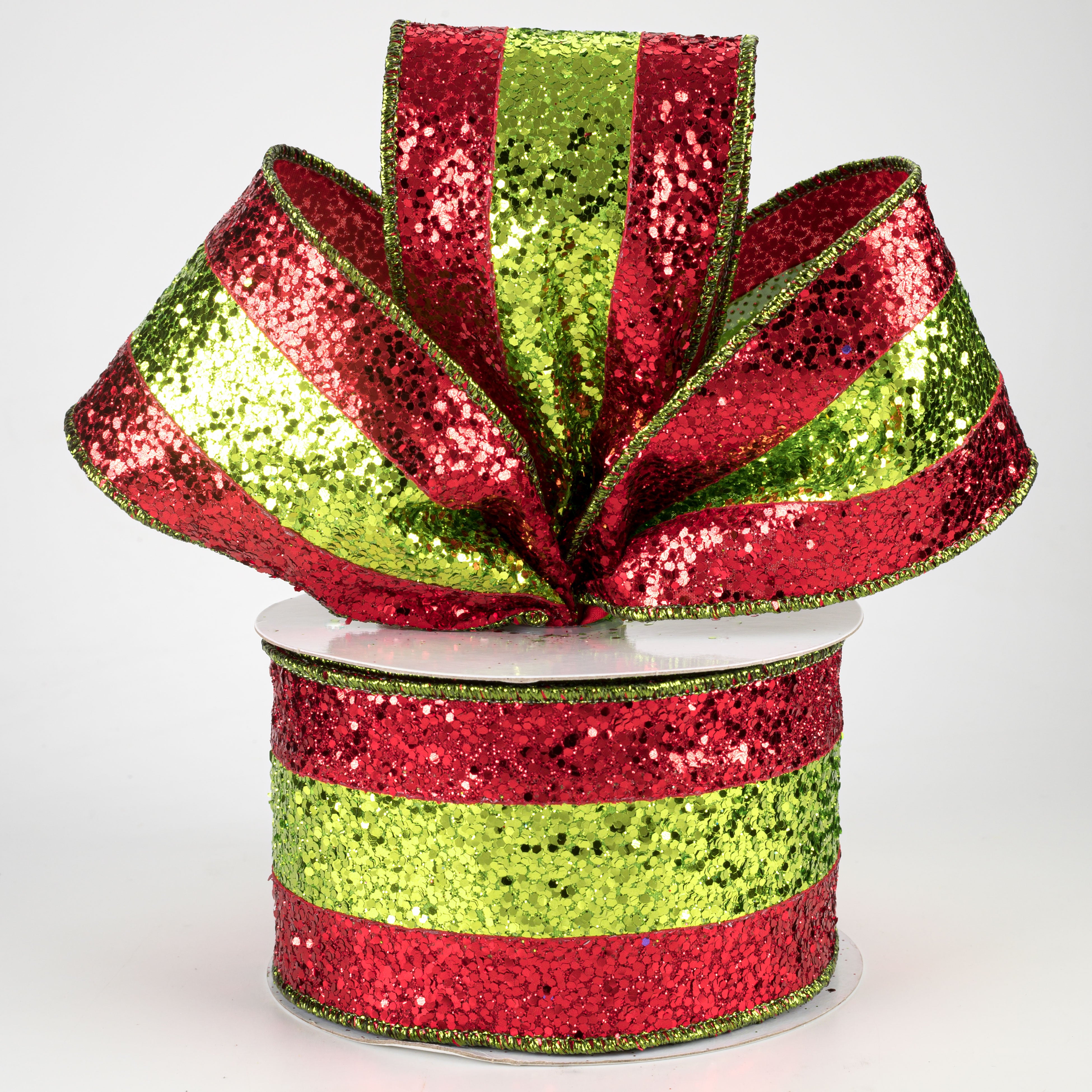 2.5" Large Glitter Stripe Ribbon: Red & Lime (10 Yards) Lifestyle Photo