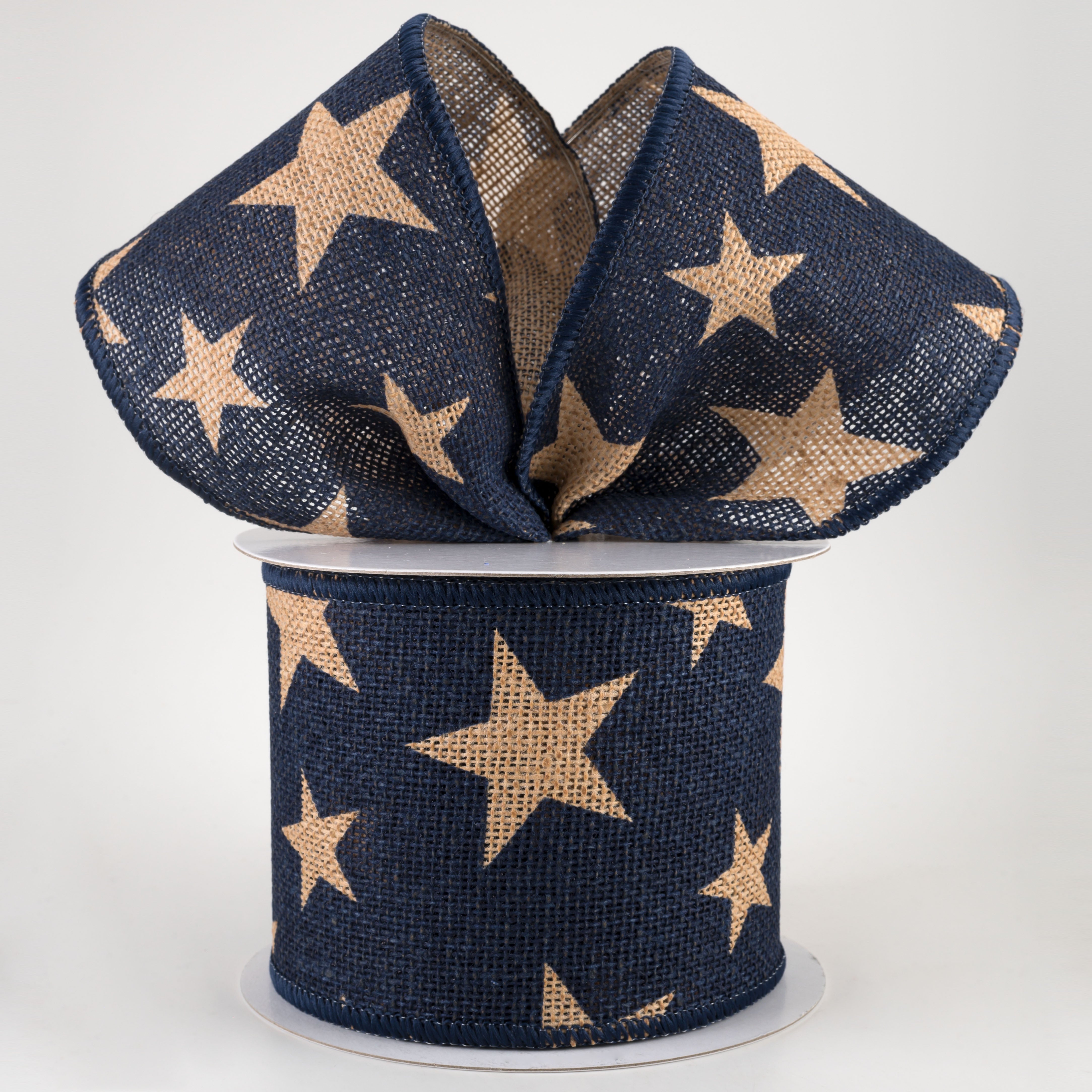 4" Large Stars Faux Burlap Ribbon: Navy & Beige (10 Yards) Lifestyle Photo