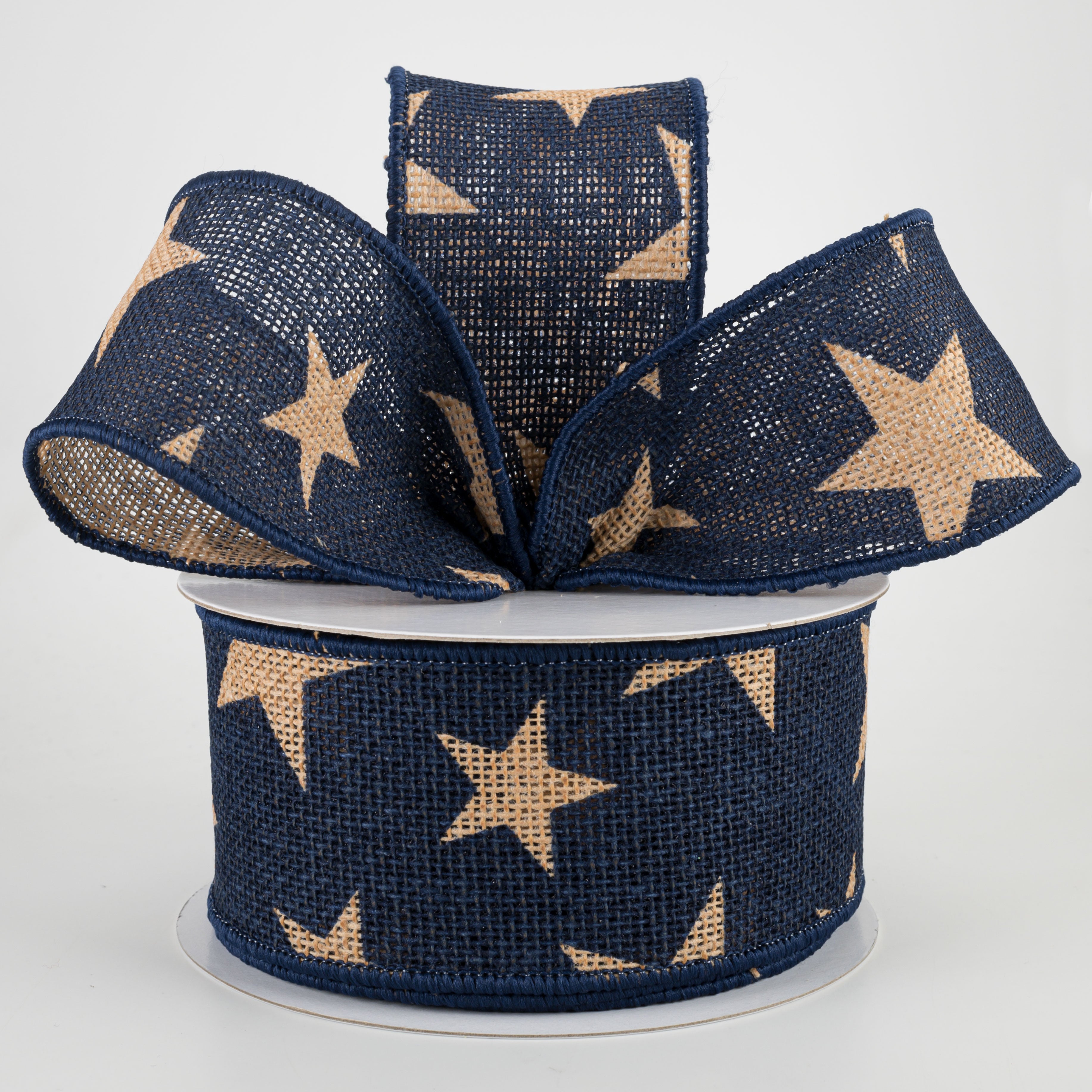2.5" Large Stars Faux Burlap Ribbon: Navy & Beige (10 Yards) Lifestyle Photo