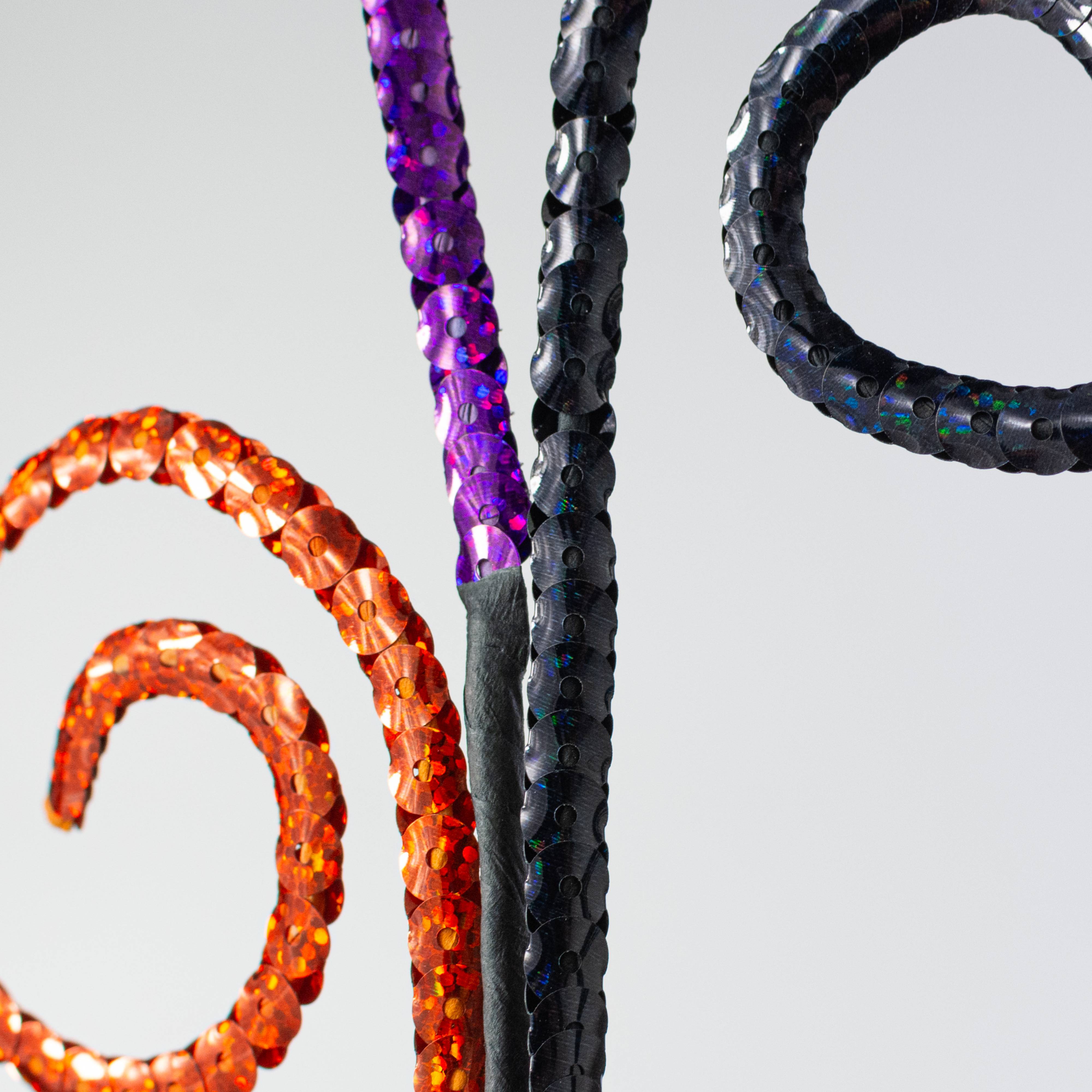30" Laser Sequin Curly Spray: Purple, Orange & Black Lifestyle Photo