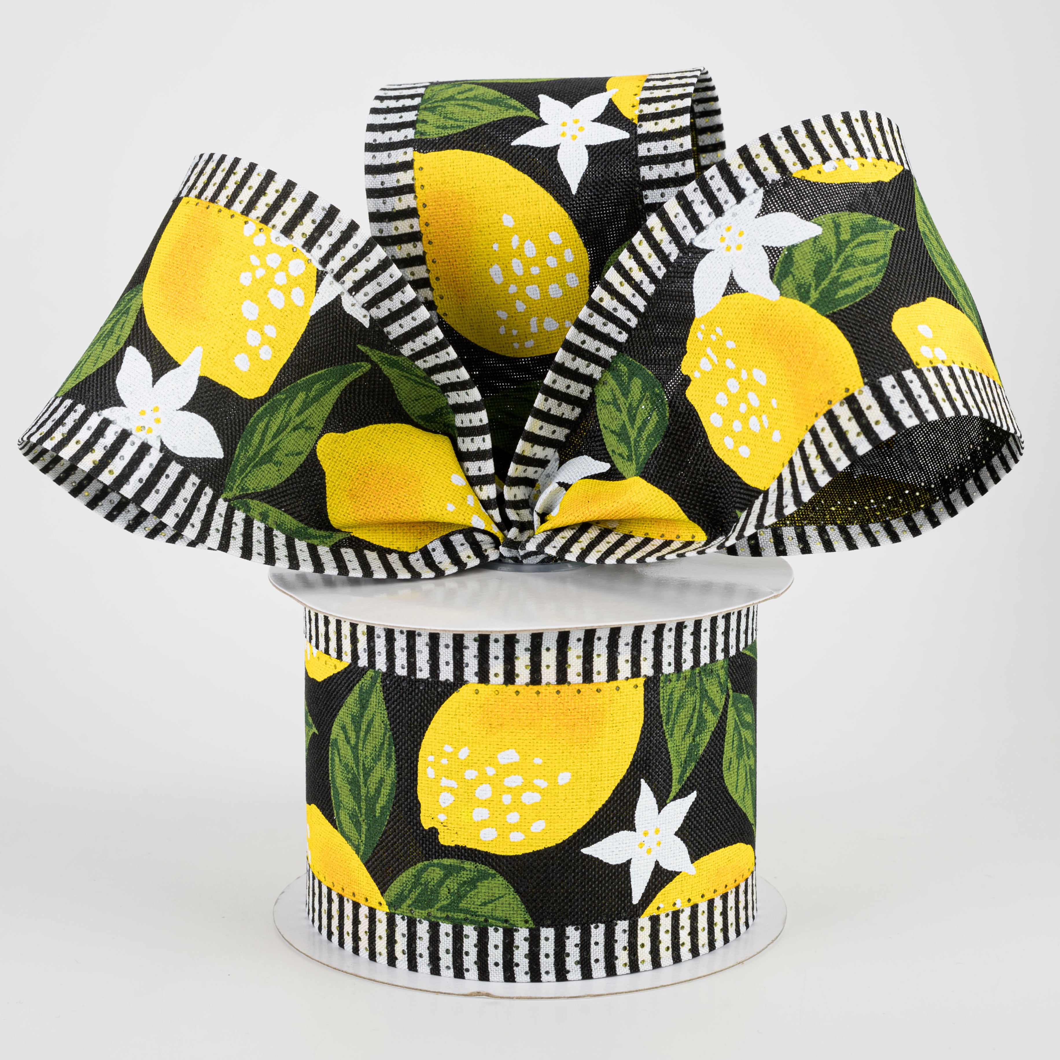 2.5" Lemon Thin Stripe Edge Ribbon: Black (10 Yards) Lifestyle Photo