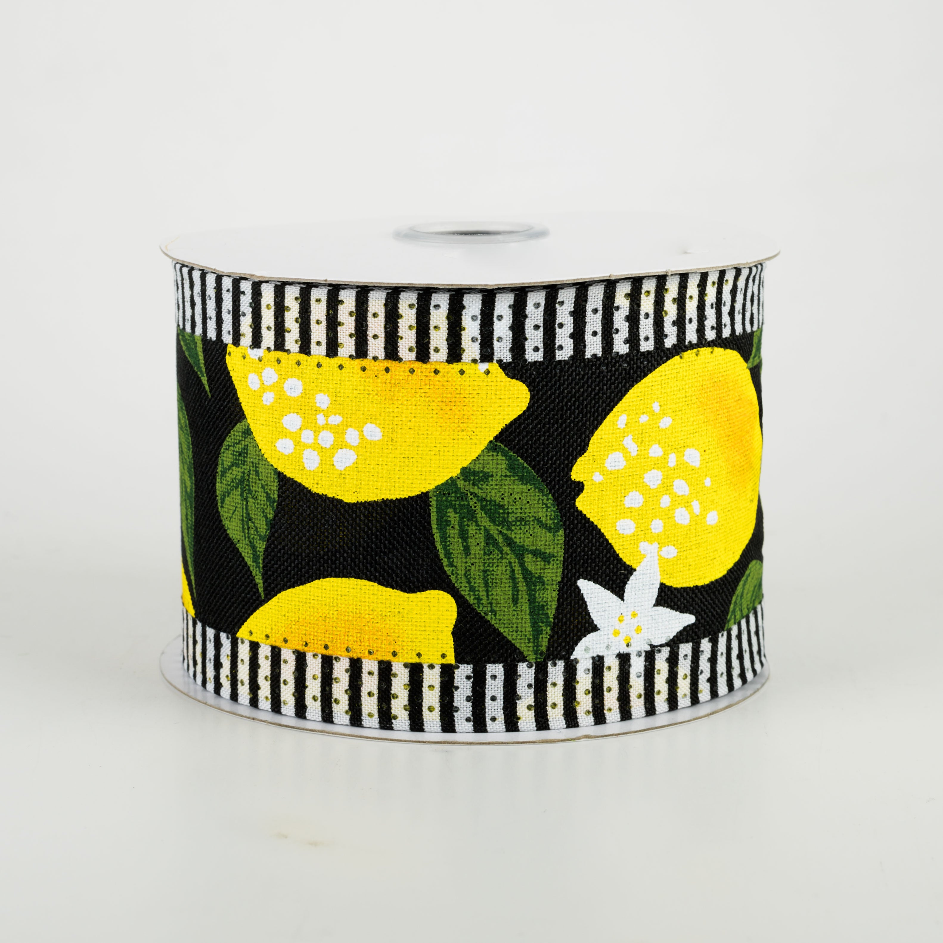 2.5" Lemon Thin Stripe Edge Ribbon: Black (10 Yards)
