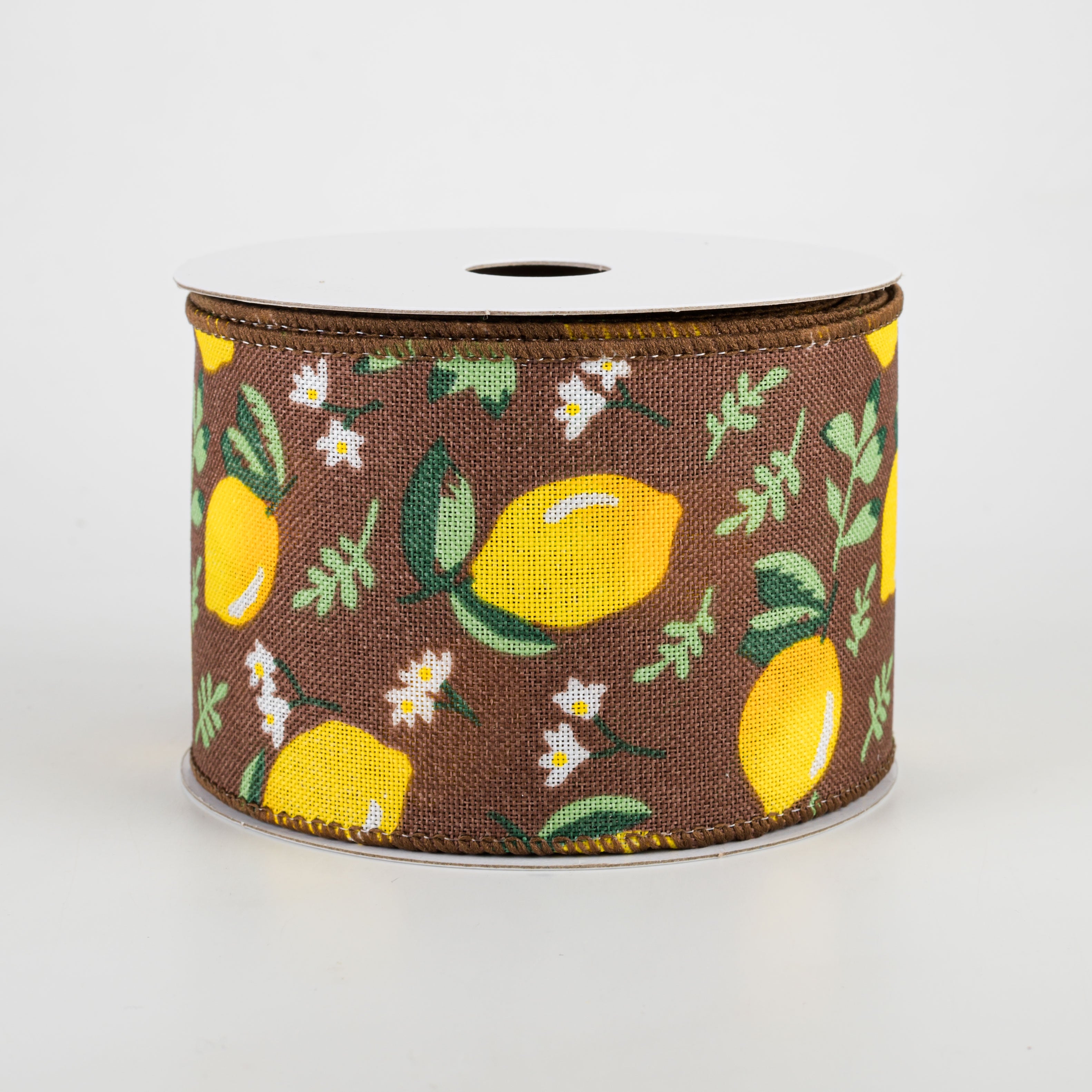 2.5" Lemons & Leaves Ribbon: Brown (10 Yards) Item Number: 41144-40-38