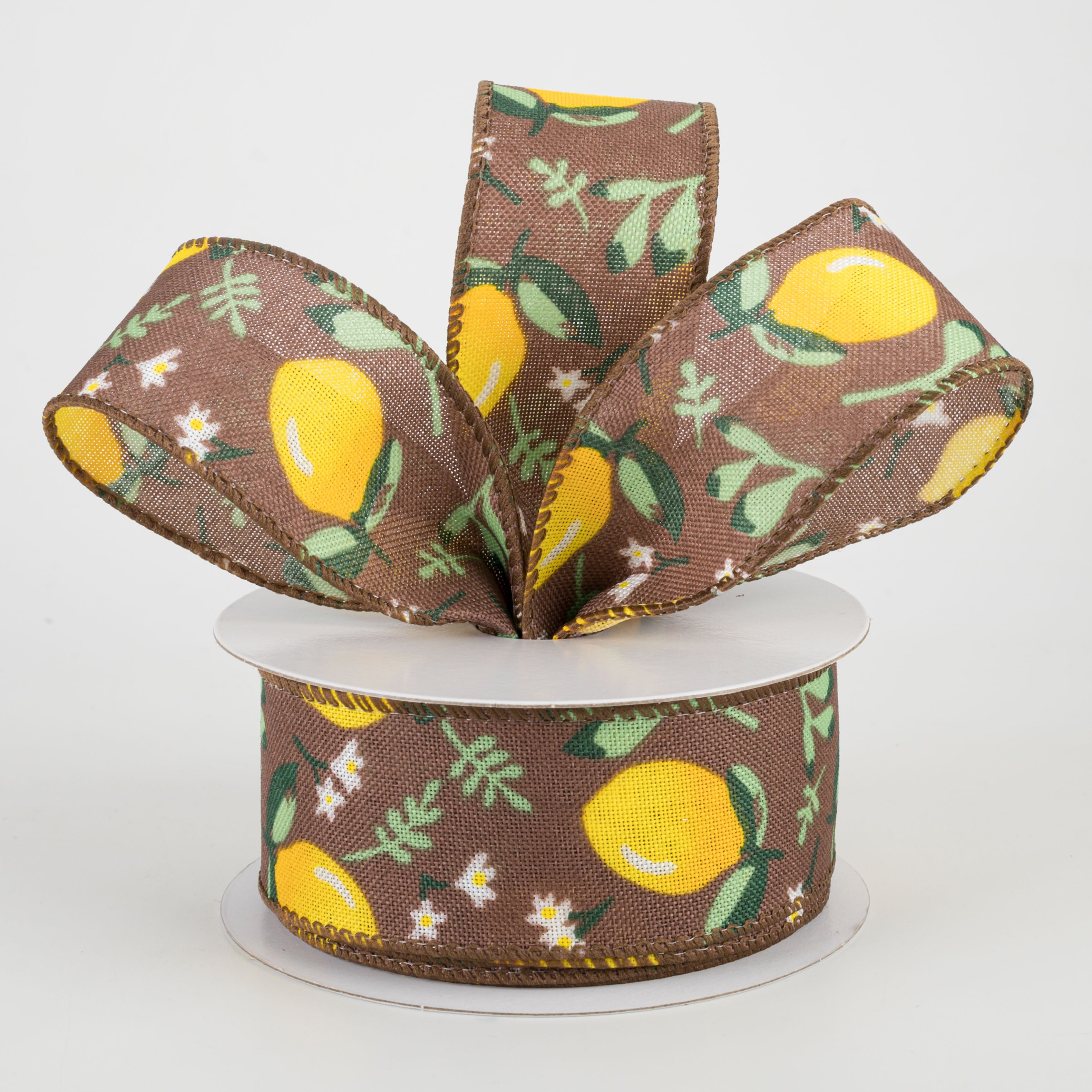 1.5" Lemons & Leaves Ribbon: Brown (10 Yards) Lifestyle Photo