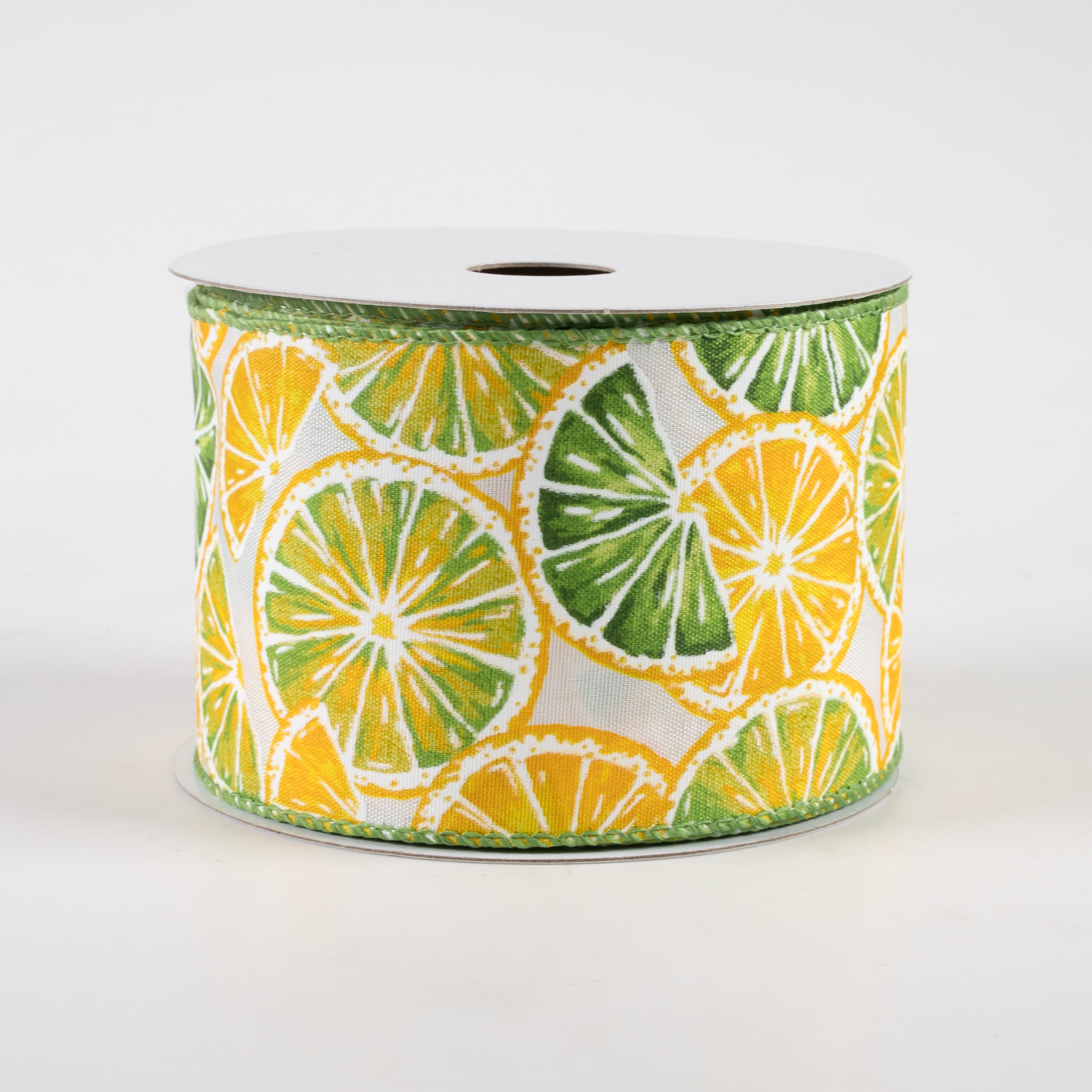 2.5" Lemons & Limes Satin Ribbon: White (10 Yards)