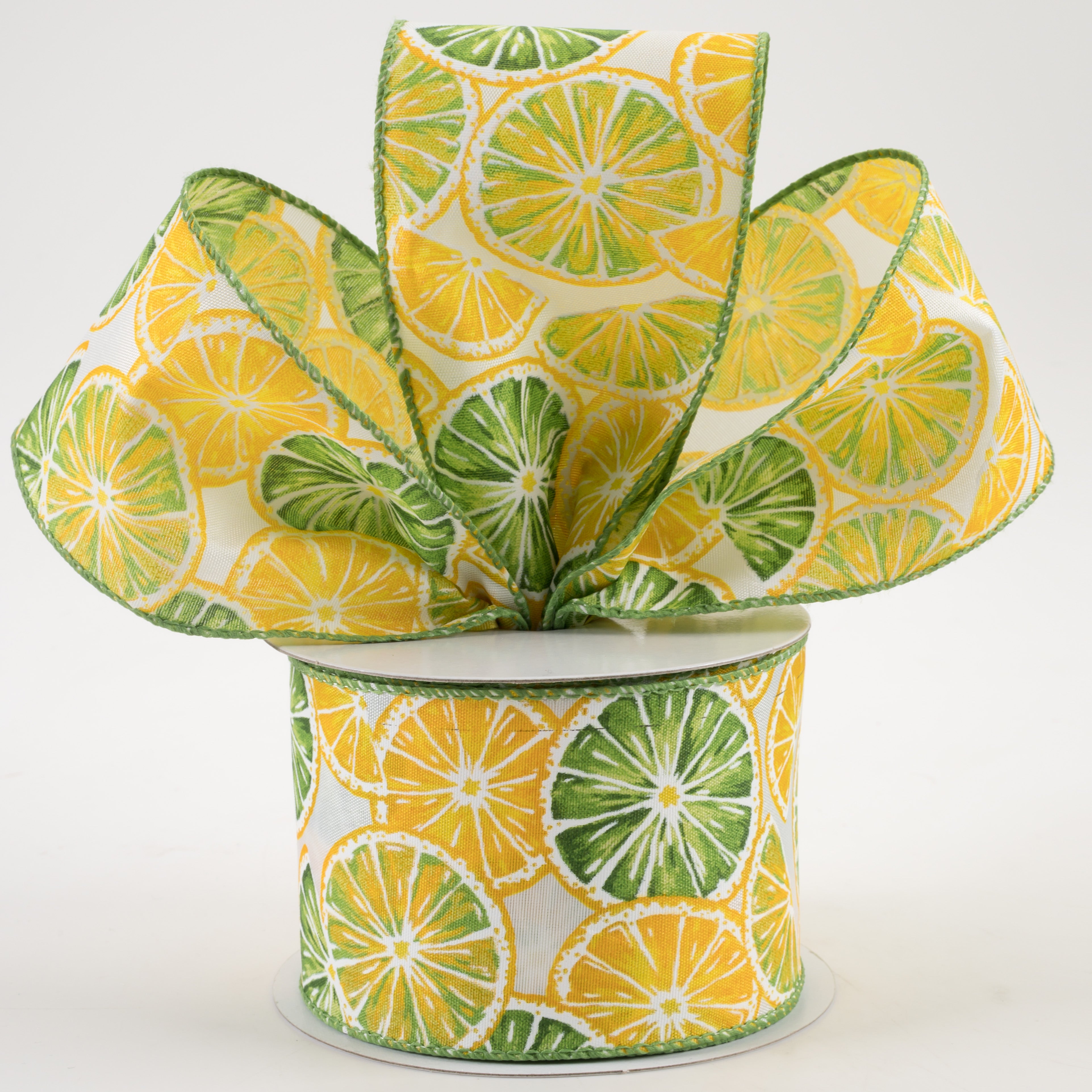 2.5" Lemons & Limes Satin Ribbon: White (10 Yards) Lifestyle Photo
