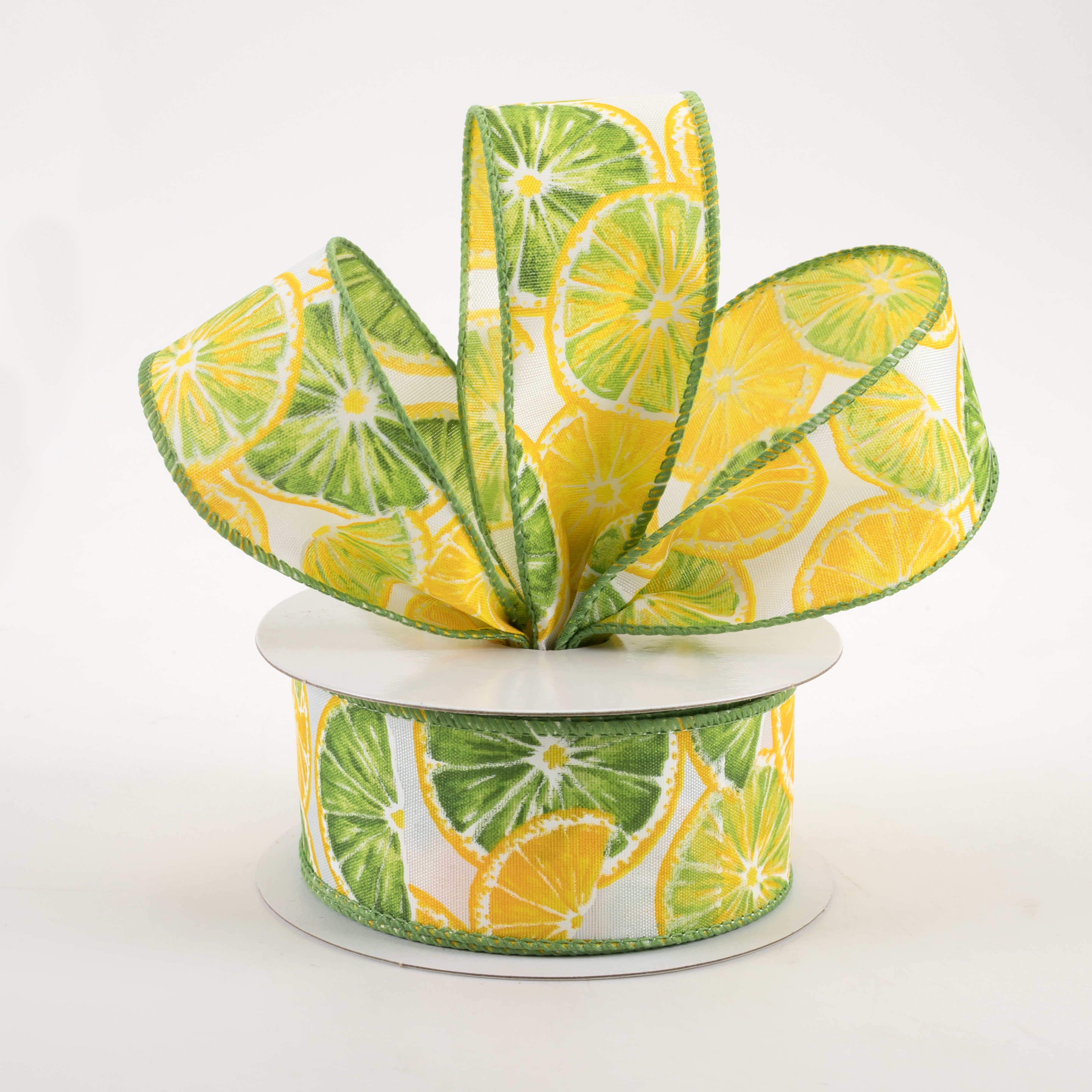 1.5" Lemons & Limes Satin Ribbon: White (10 Yards) Lifestyle Photo