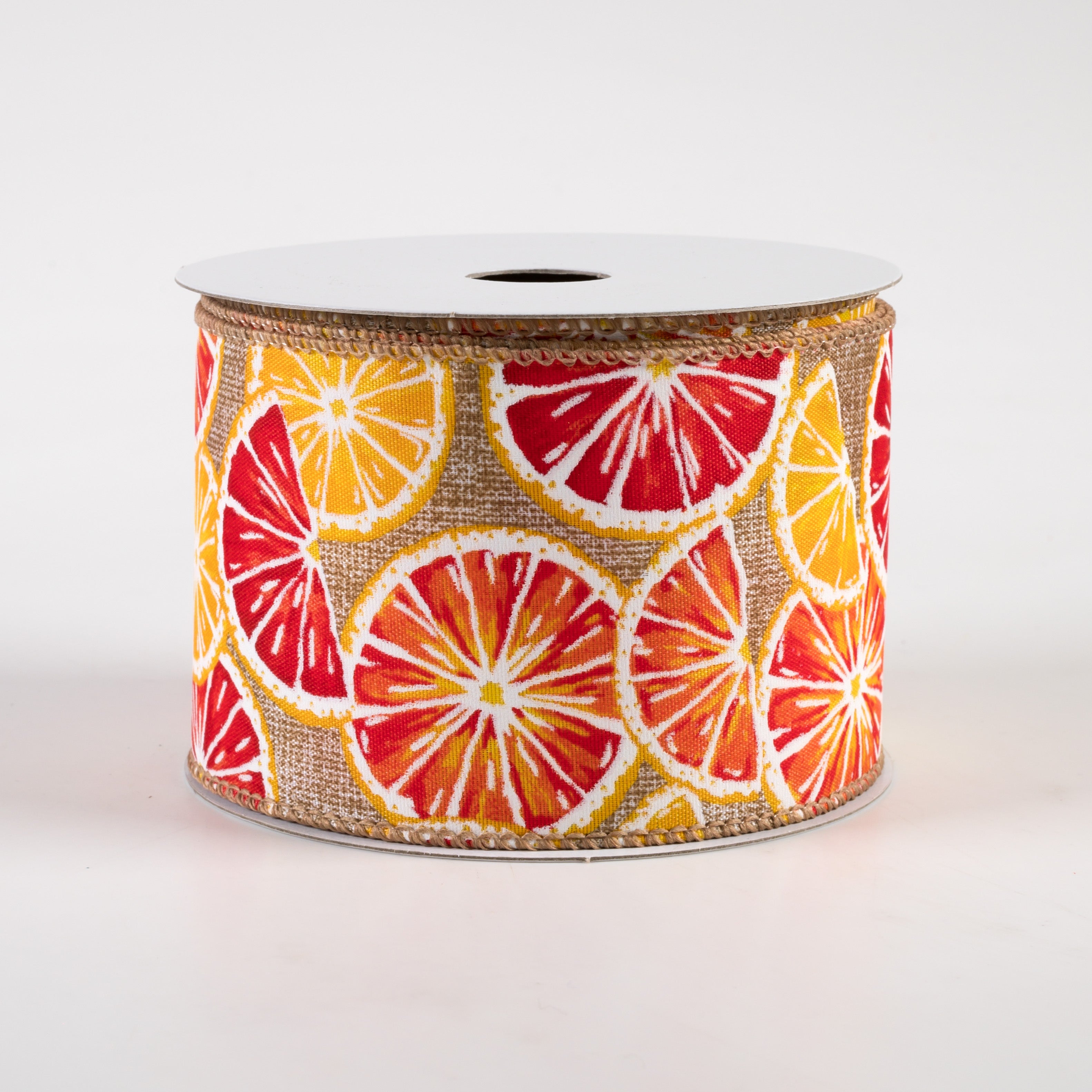 2.5" Lemons & Oranges Linen Ribbon: Natural (10 Yards)