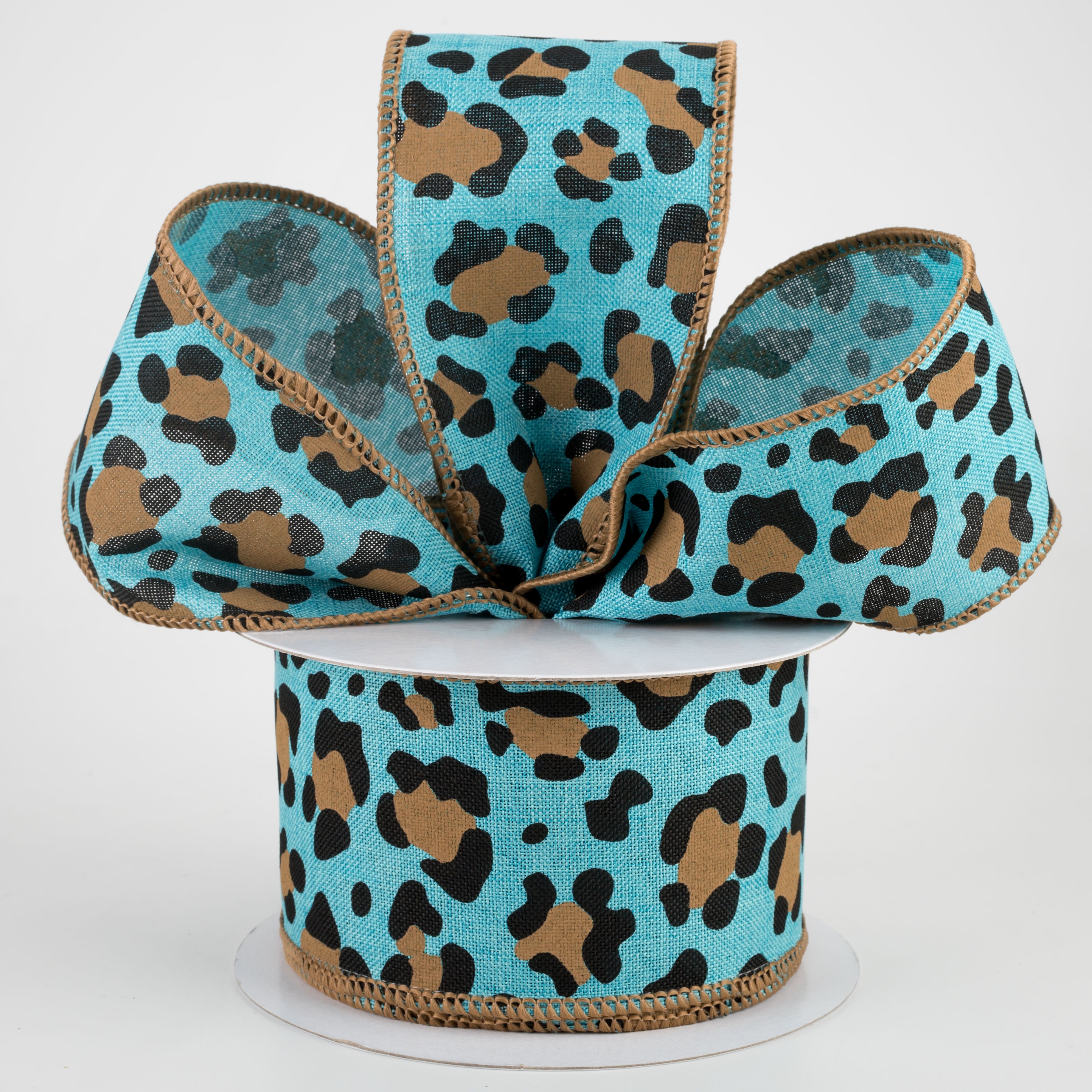 2.5" Leopard Print on Royal Ribbon: Light Teal (10 Yards) Lifestyle Photo