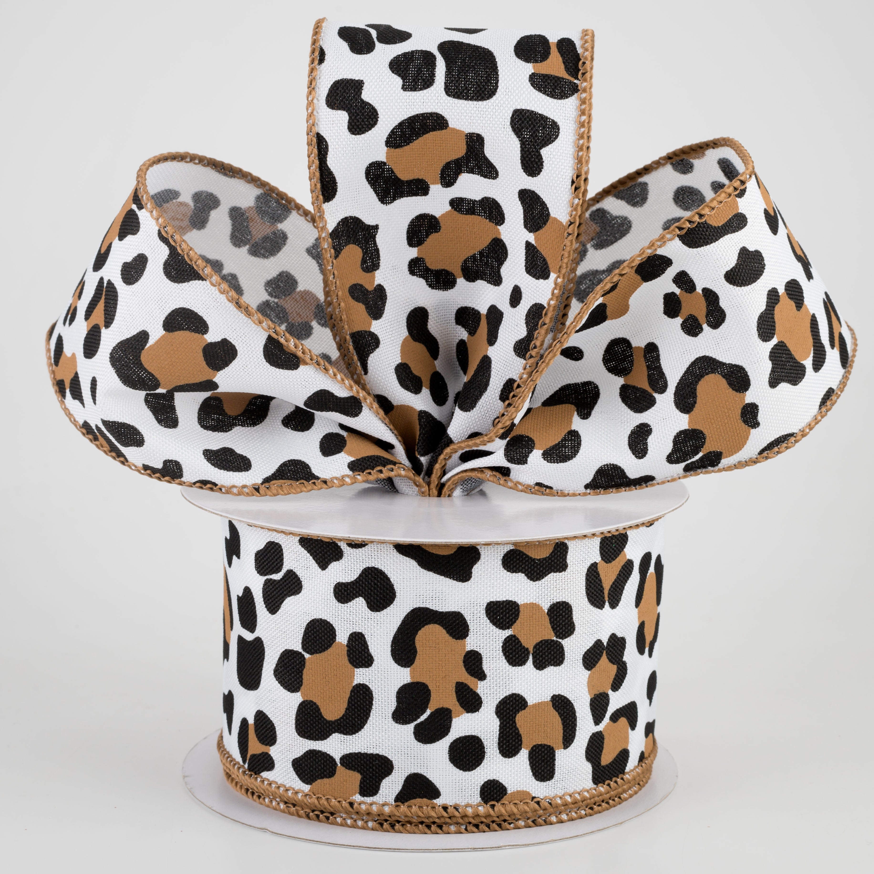 2.5" Leopard Print Ribbon: White, Black, Brown (10 Yards) Lifestyle Photo
