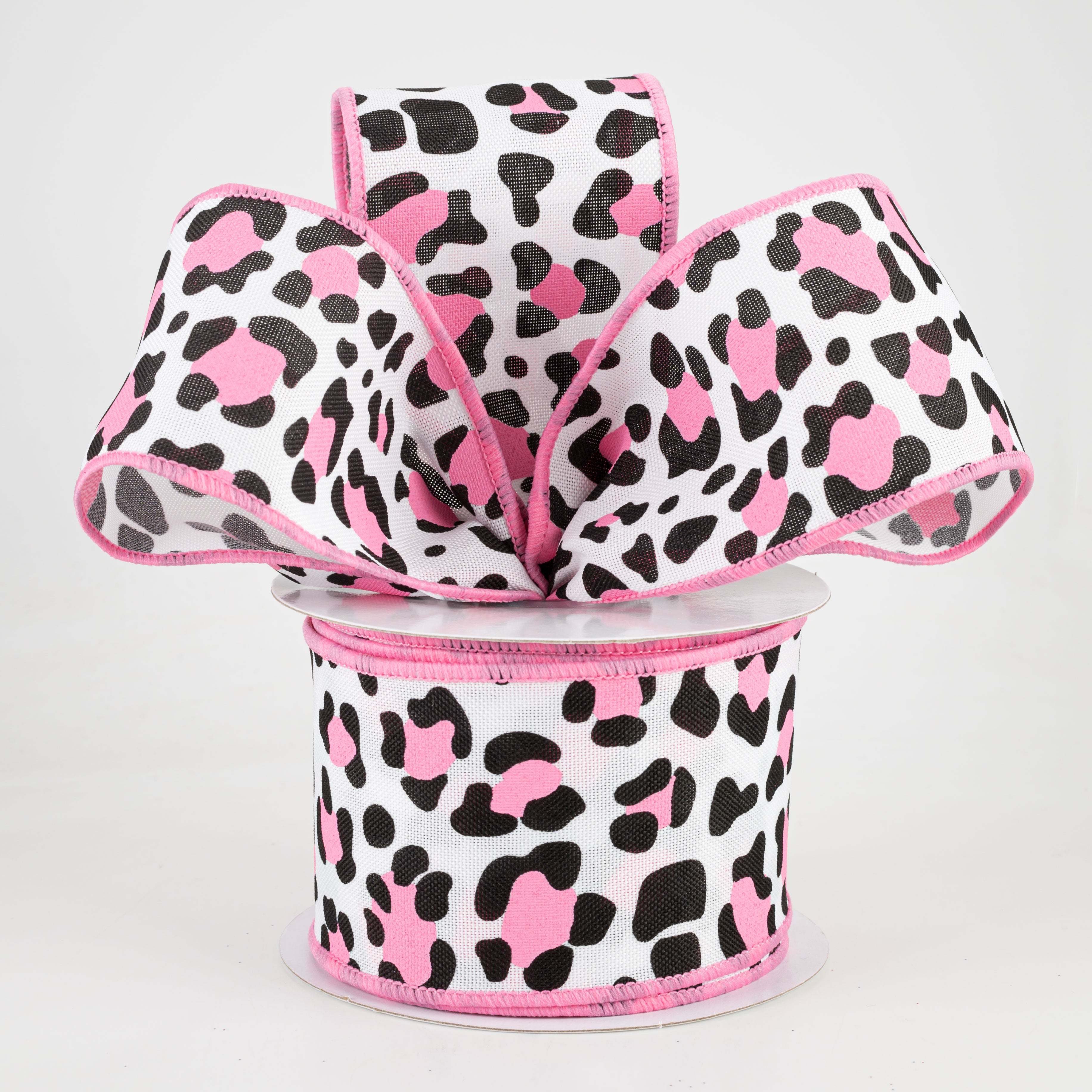 2.5" Leopard Print Ribbon: White, Black, Pink (10 Yards) Lifestyle Photo