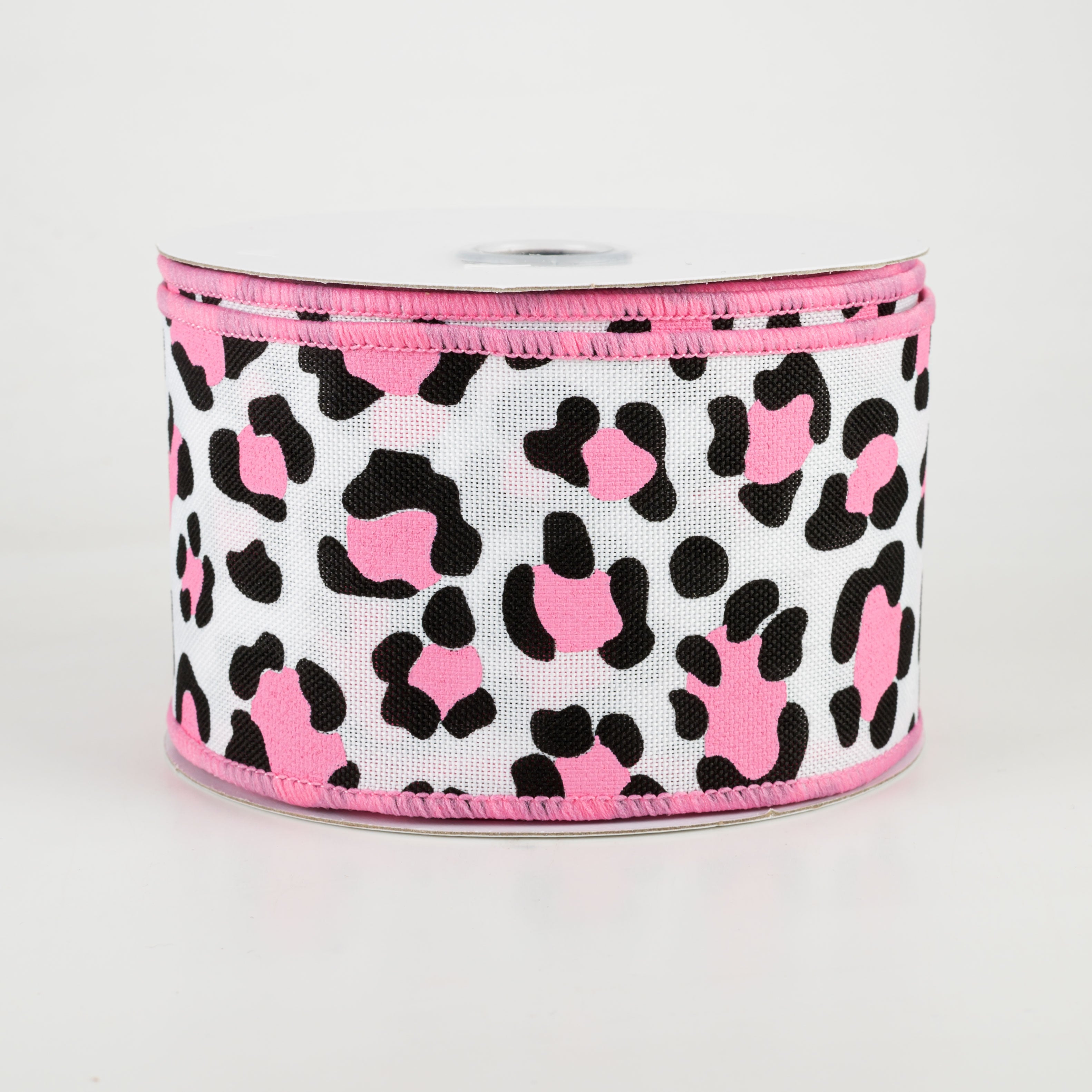 2.5" Leopard Print Ribbon: White, Black, Pink (10 Yards)