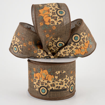 2.5" Leopard Truck With Pumpkins Ribbon: Brown (10 Yards) Lifestyle Photo