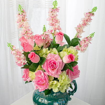 30" Rose Hydrangea Delphinium Bush: Pink & White