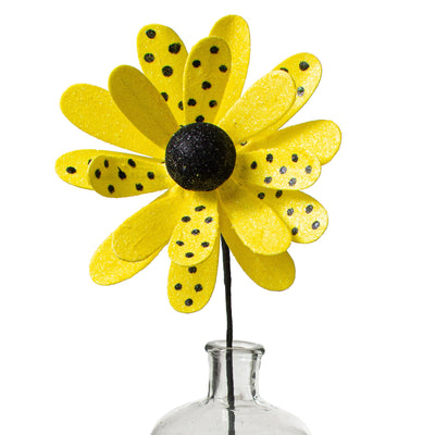20" Polka Dot Glitter Daisy Pick: Yellow & Black