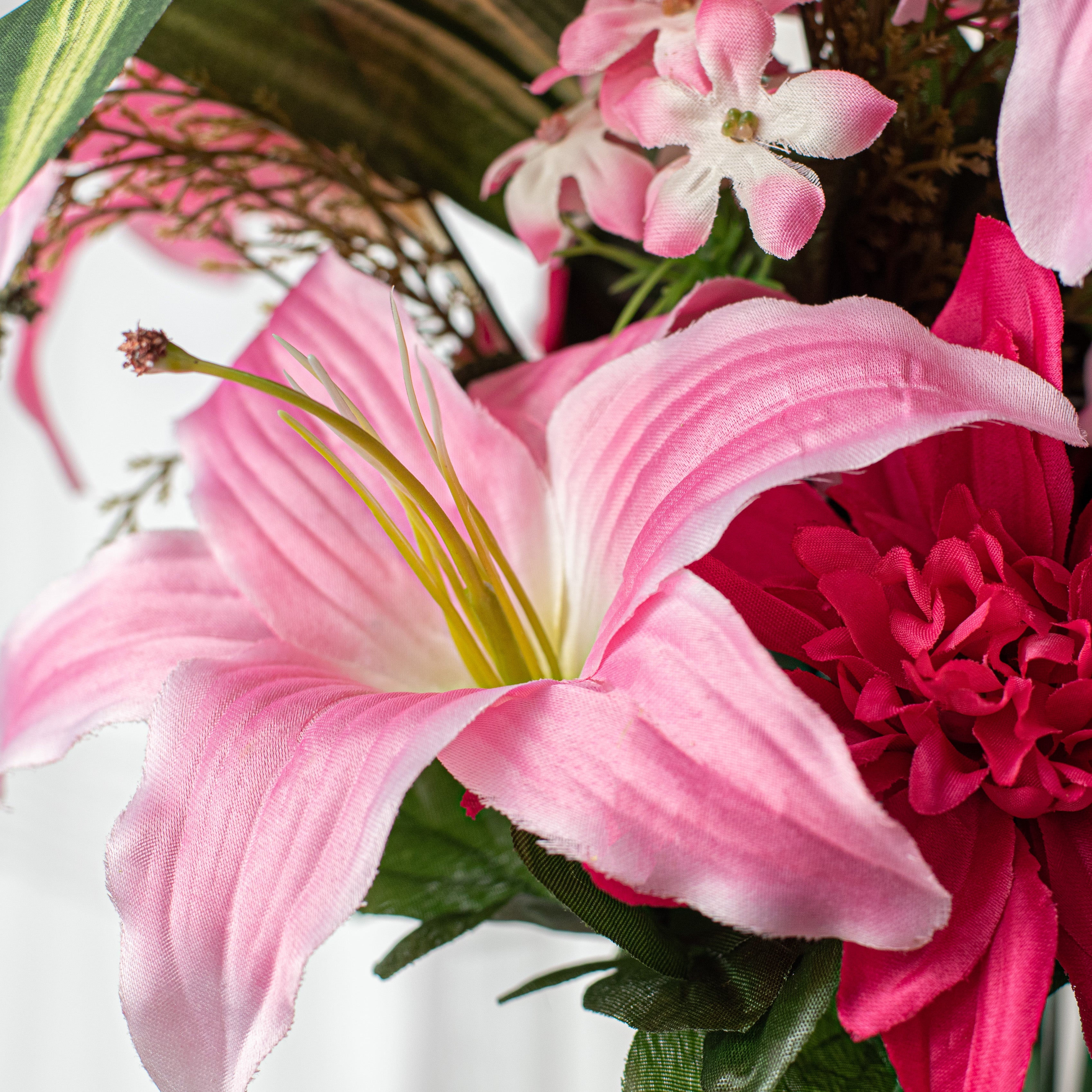 25" Lily & Dahlia Mix Bush: Fuchsia & Pink Lifestyle Photo