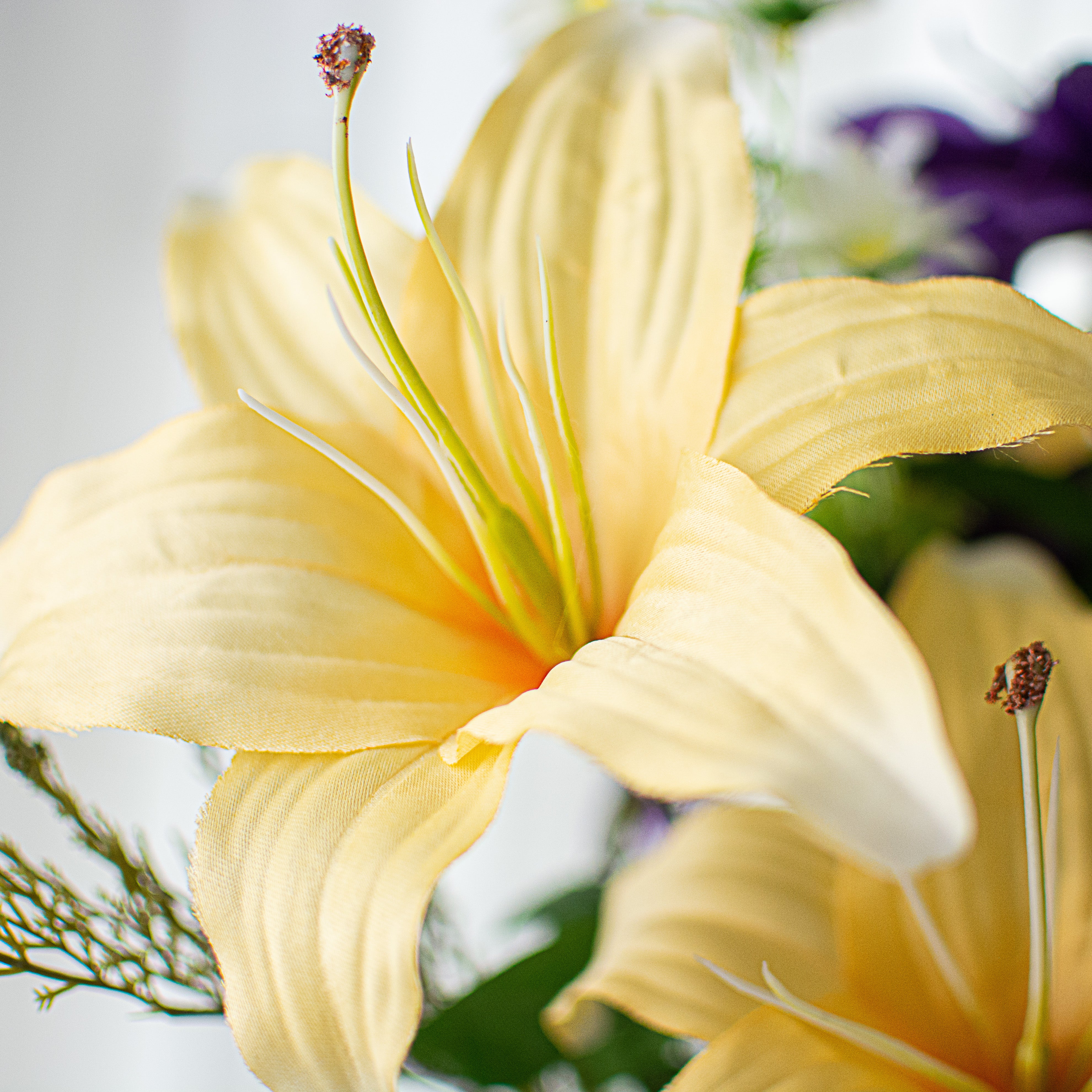 25" Lily & Dahlia Mix Bush: Purple, Cream, Yellow Lifestyle Photo