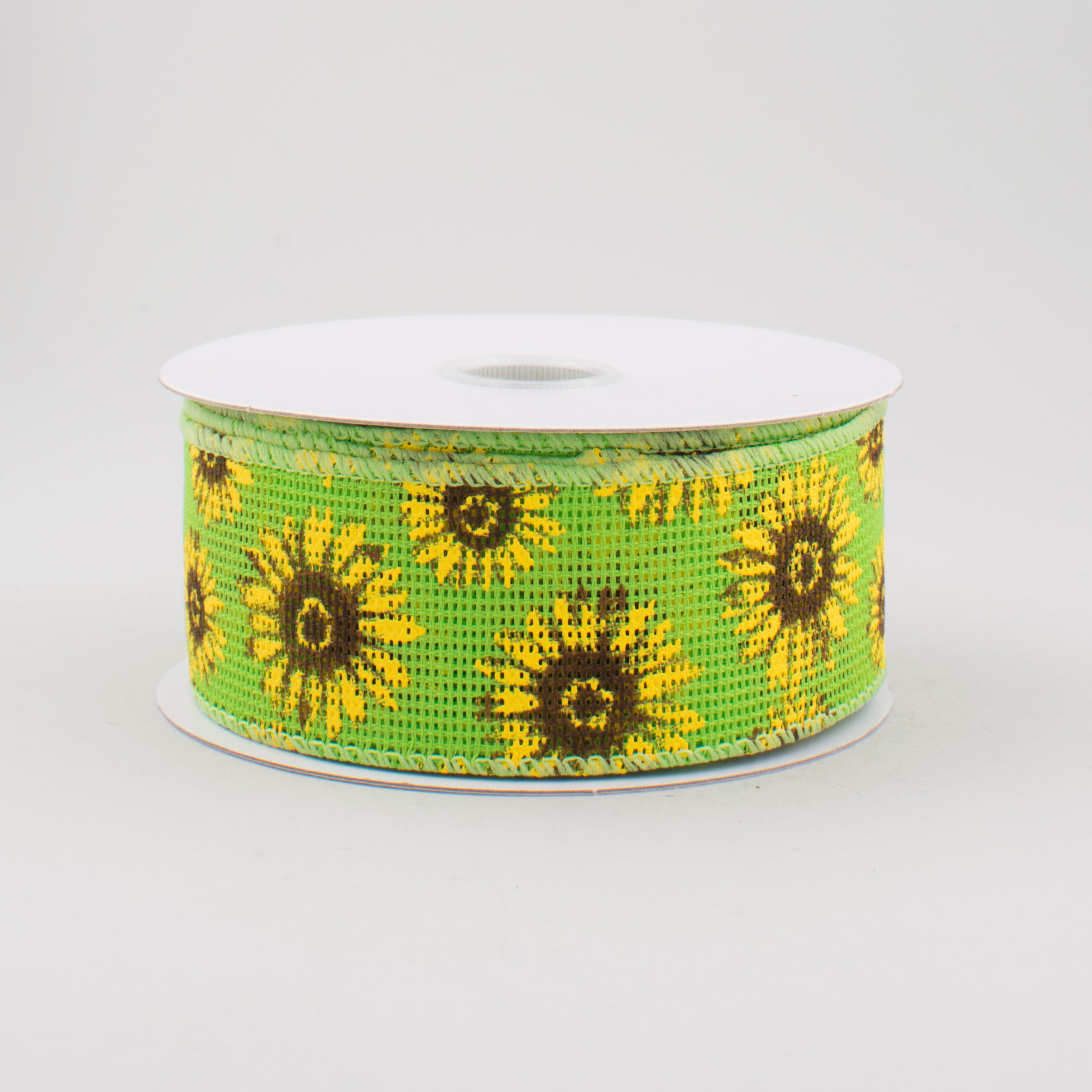 1.5" Lime Green Faux Burlap Sunflower Ribbon (10 Yards)