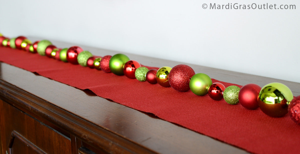 6' Lime Green & Red Mixed Ball Garland detail photo 3