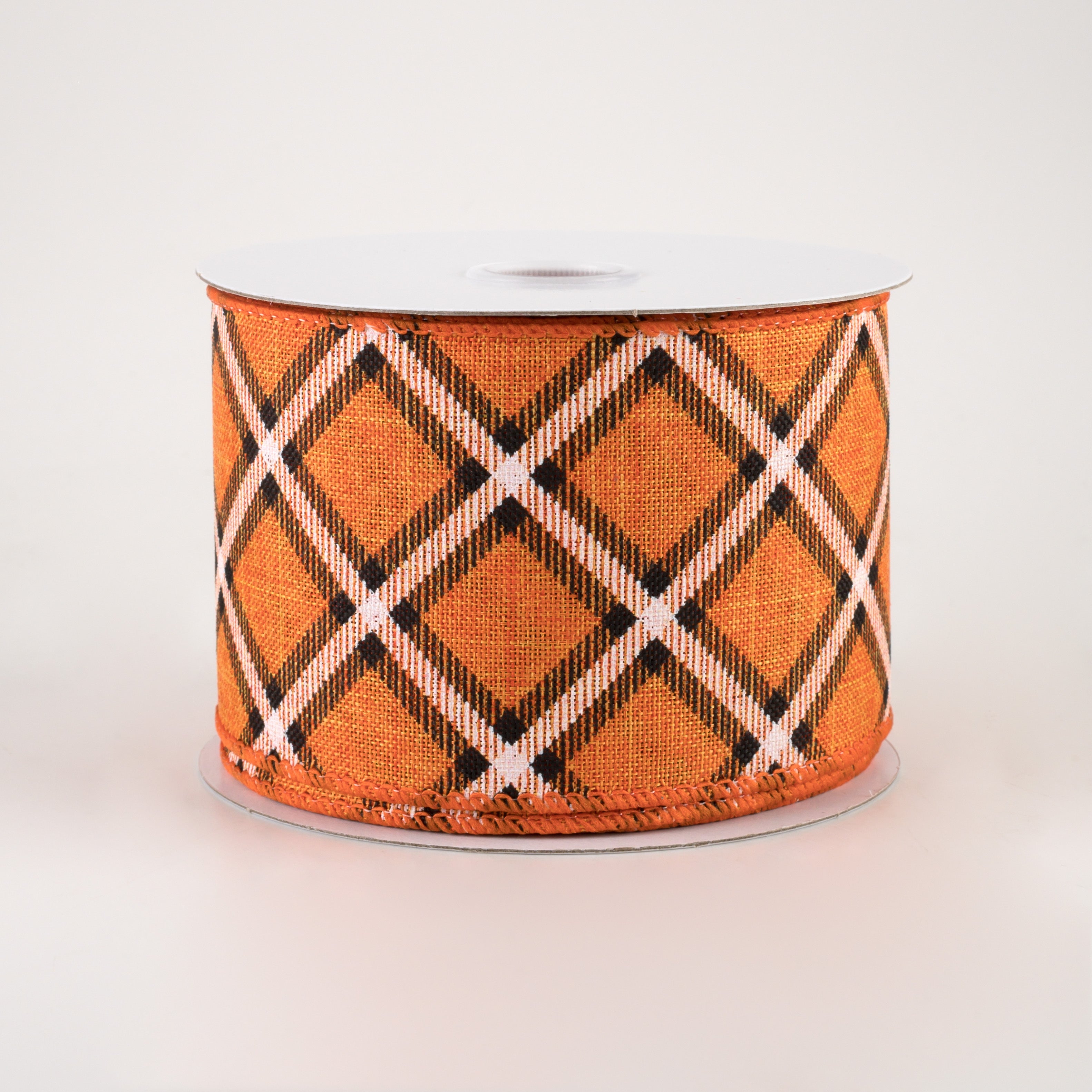 2.5" Linen Asher Plaid Ribbon: Orange, Black & White (10 Yards)