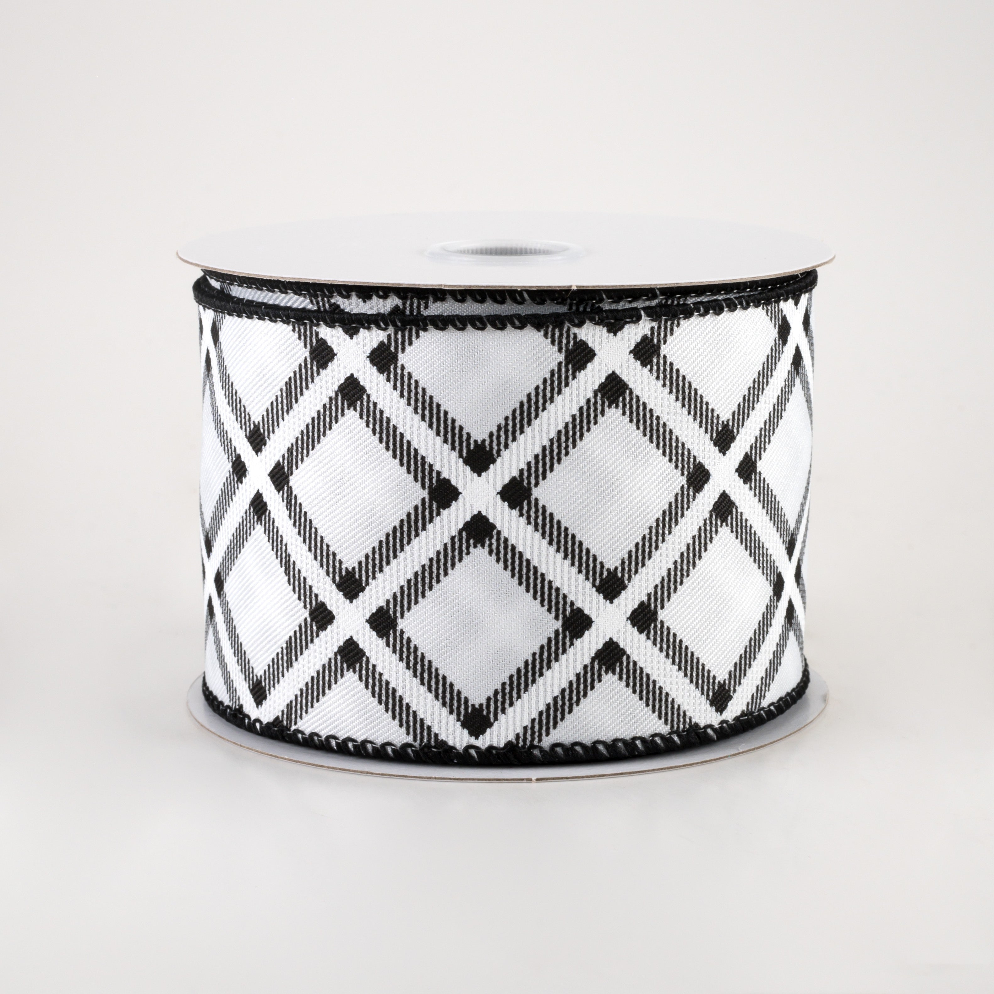 2.5" Linen Asher Plaid Ribbon: White & Black (10 Yards)