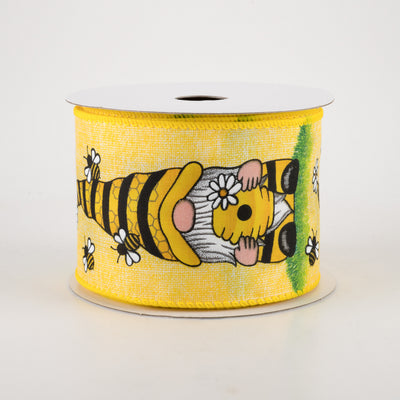 2.5" Linen Beekeeper Gnome Ribbon: Yellow (10 Yards)