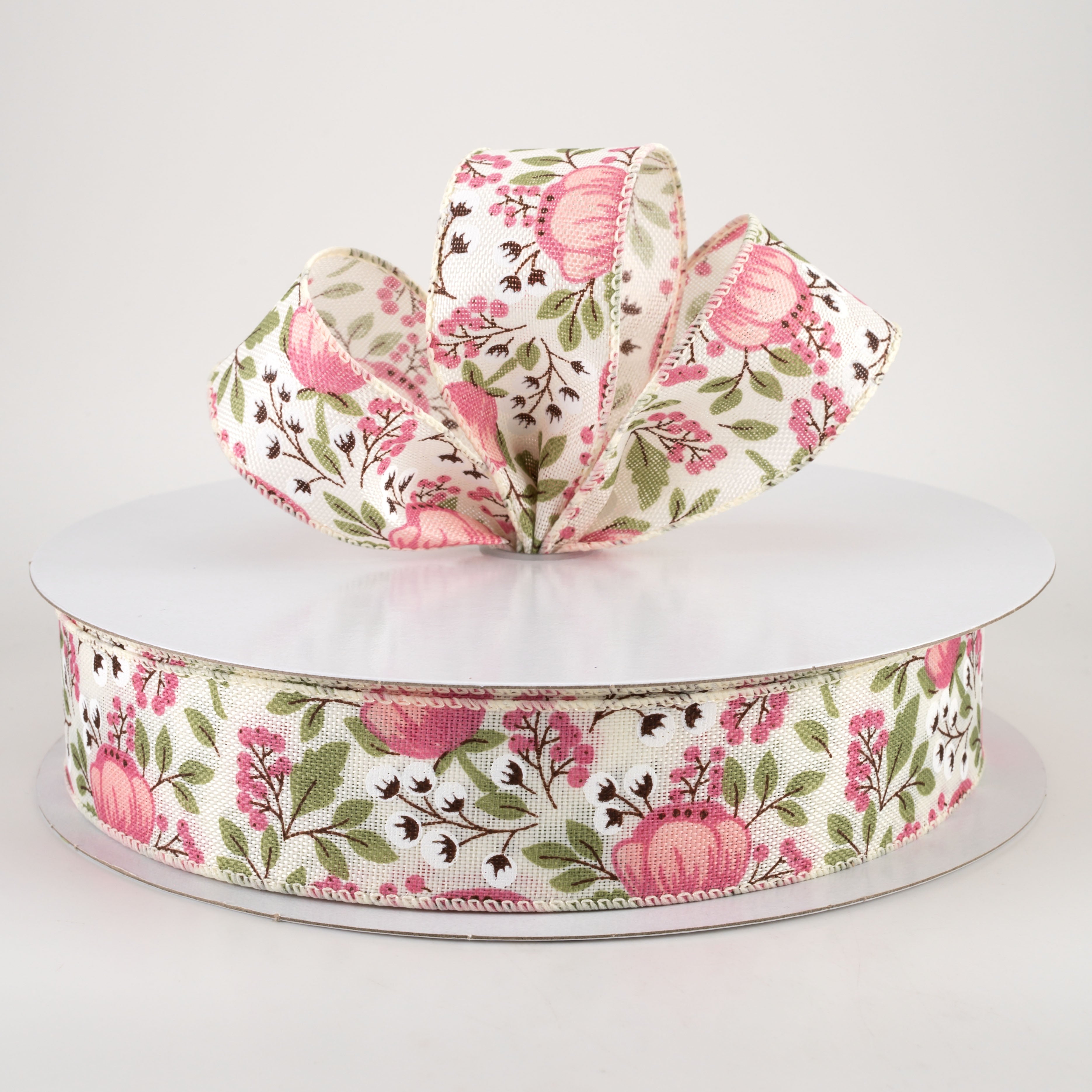1.5" Linen Blush Peonies & Cotton Ribbon: Ivory (50 Yards) Lifestyle Photo