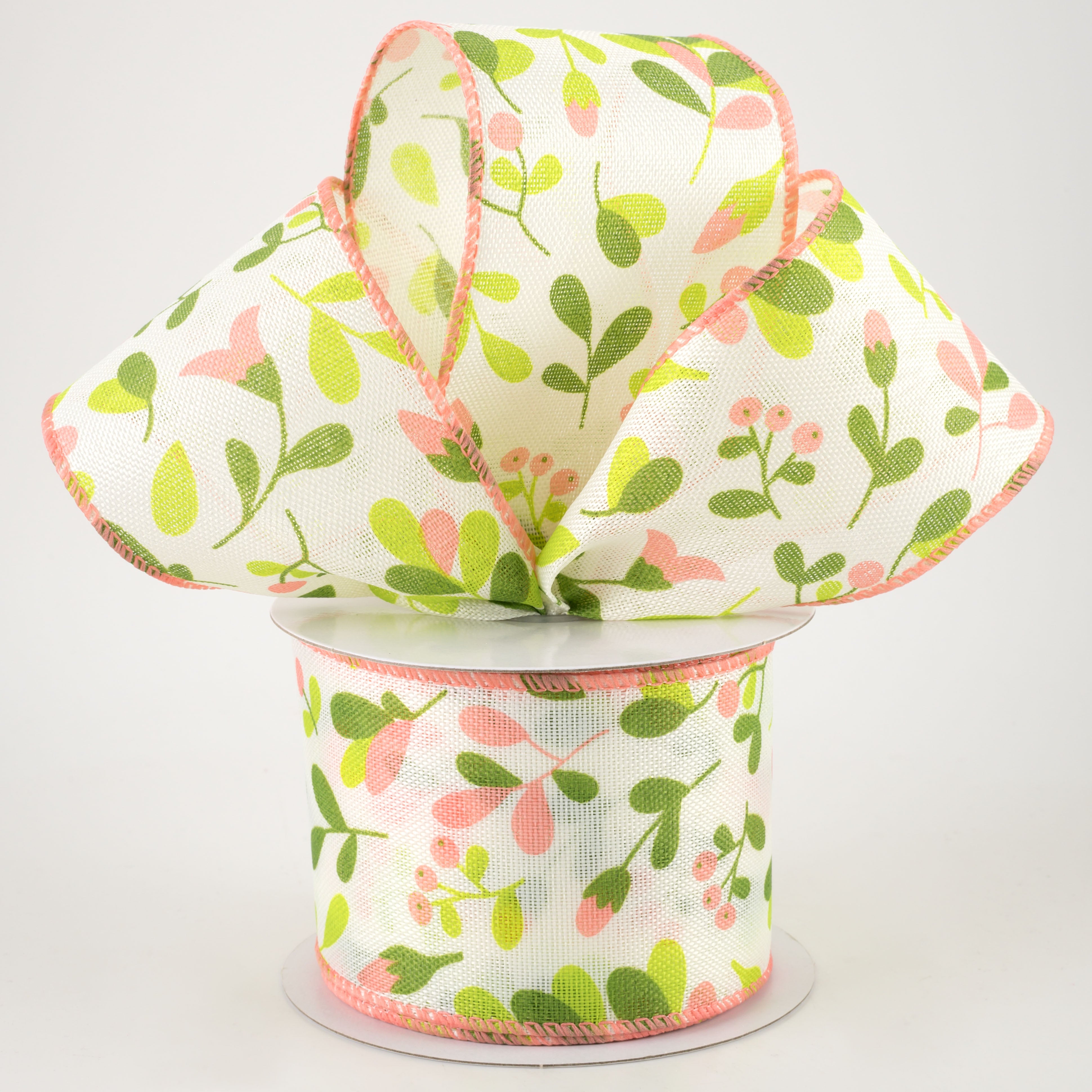 2.5" Linen Buds & Berries Ribbon: Coral on White (10 Yards) Lifestyle Photo