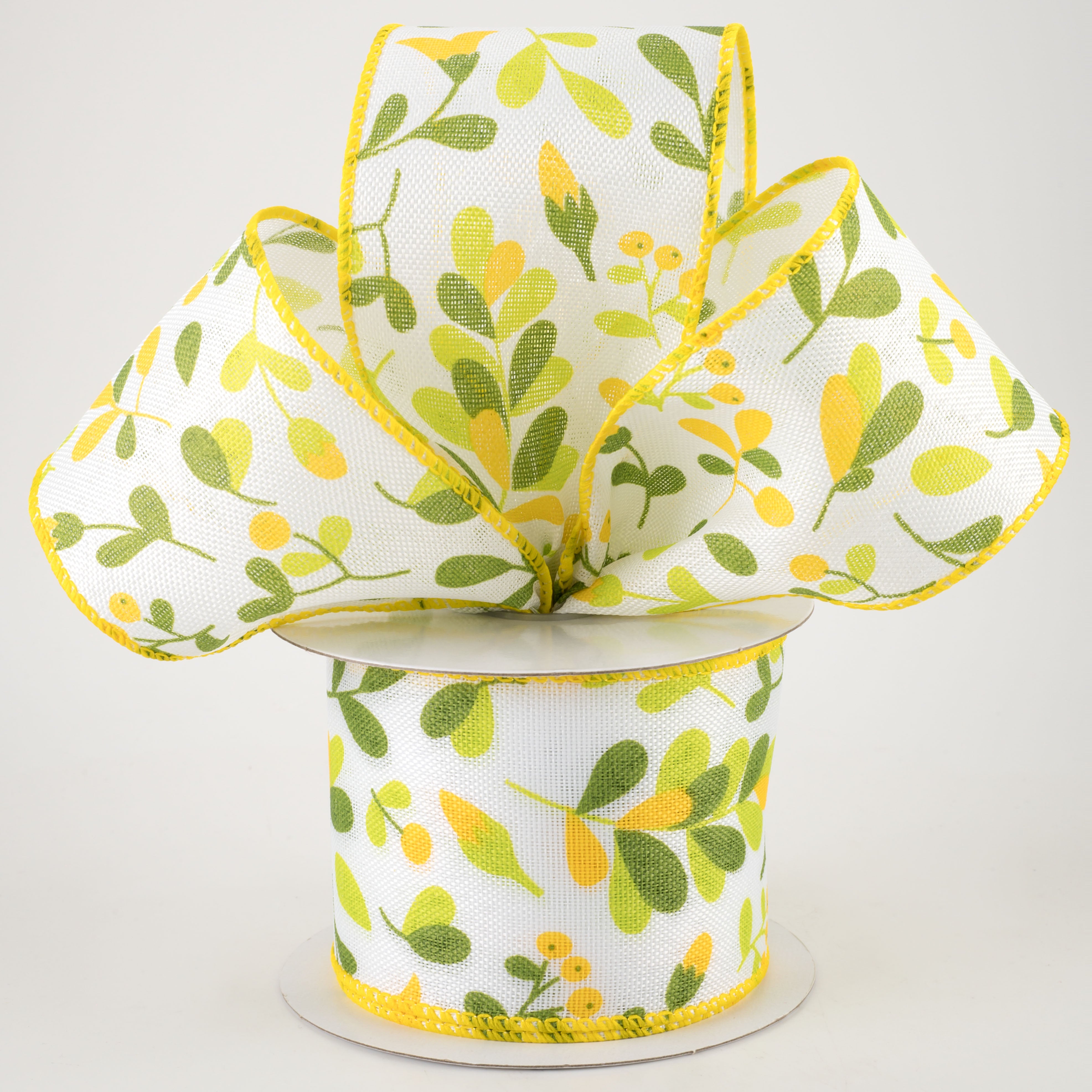 2.5" Linen Buds & Berries Ribbon: Yellow on White (10 Yards) Lifestyle Photo