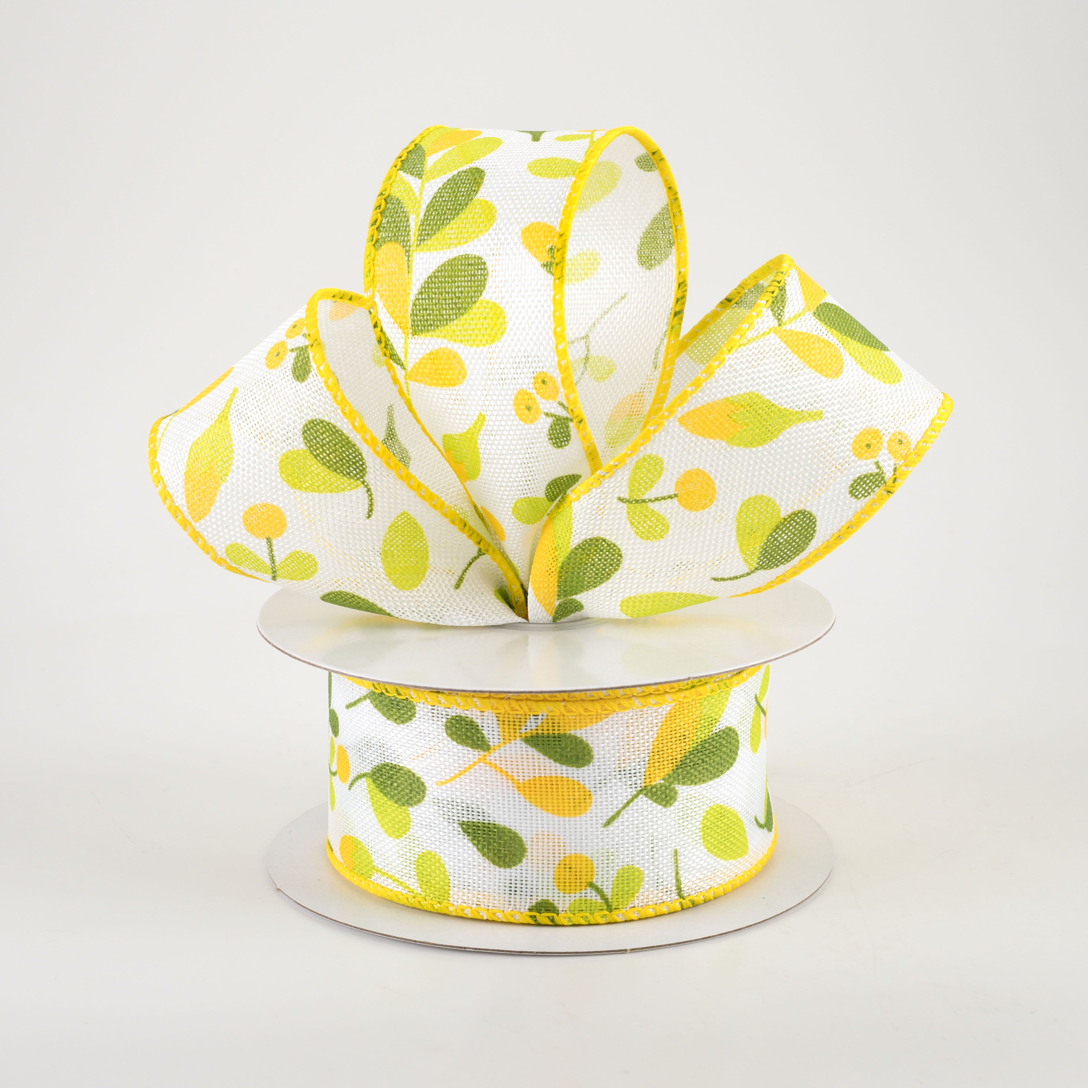 1.5" Linen Buds & Berries Ribbon: Yellow on White (10 Yards) Lifestyle Photo