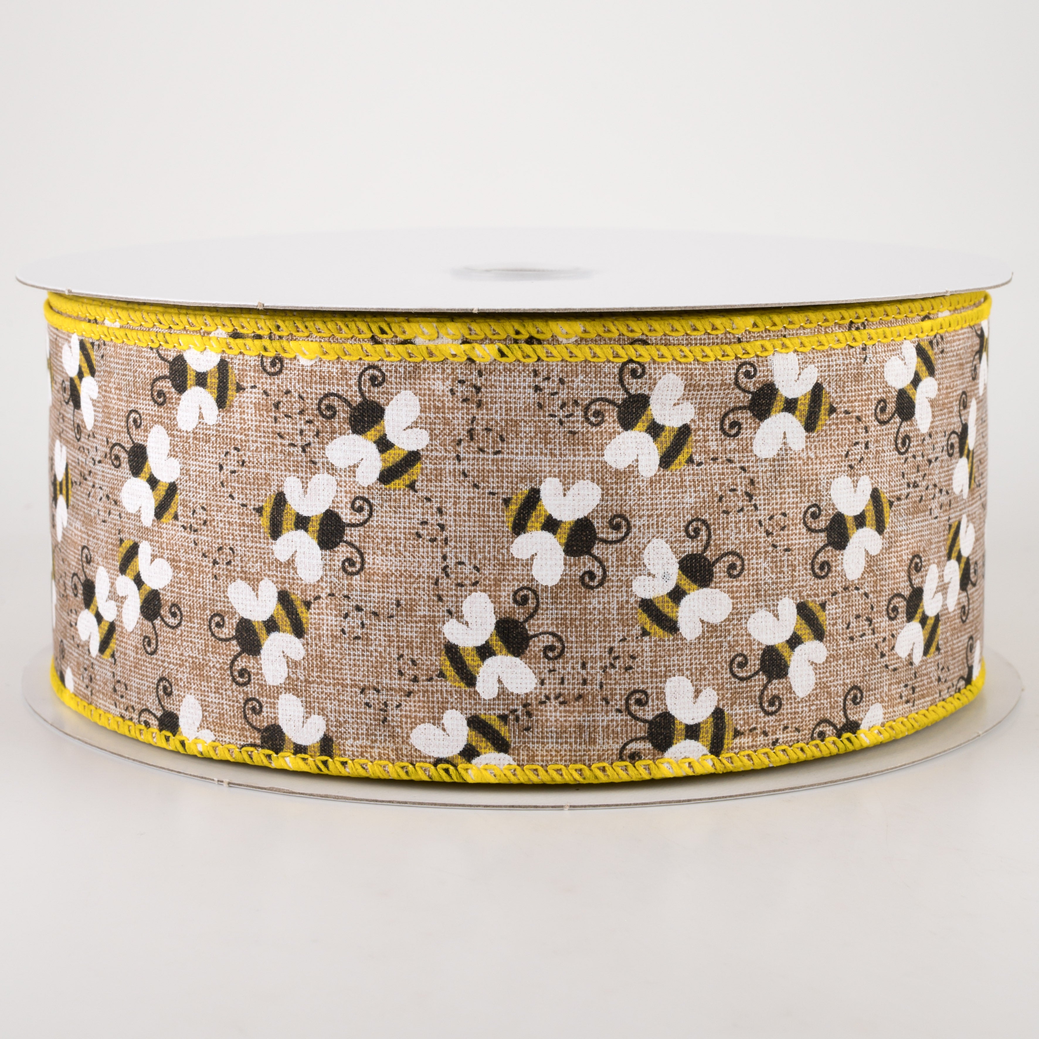 2.5" Linen Buzzing Bees Ribbon: Natural (50 Yards)
