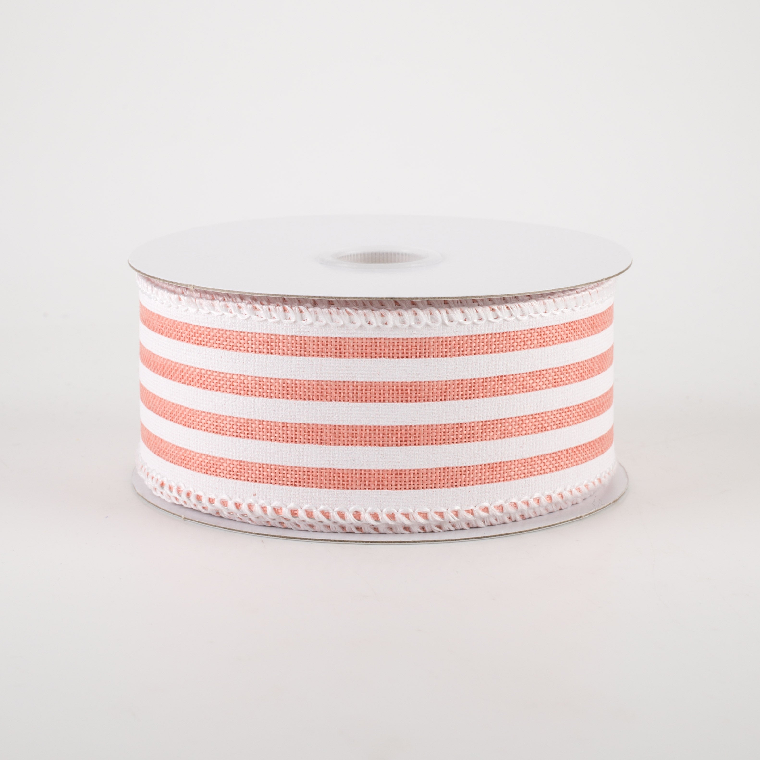 1.5" Linen Cabana Stripes Ribbon: Peach & White (10 Yards) Item Number: 41255-09-26