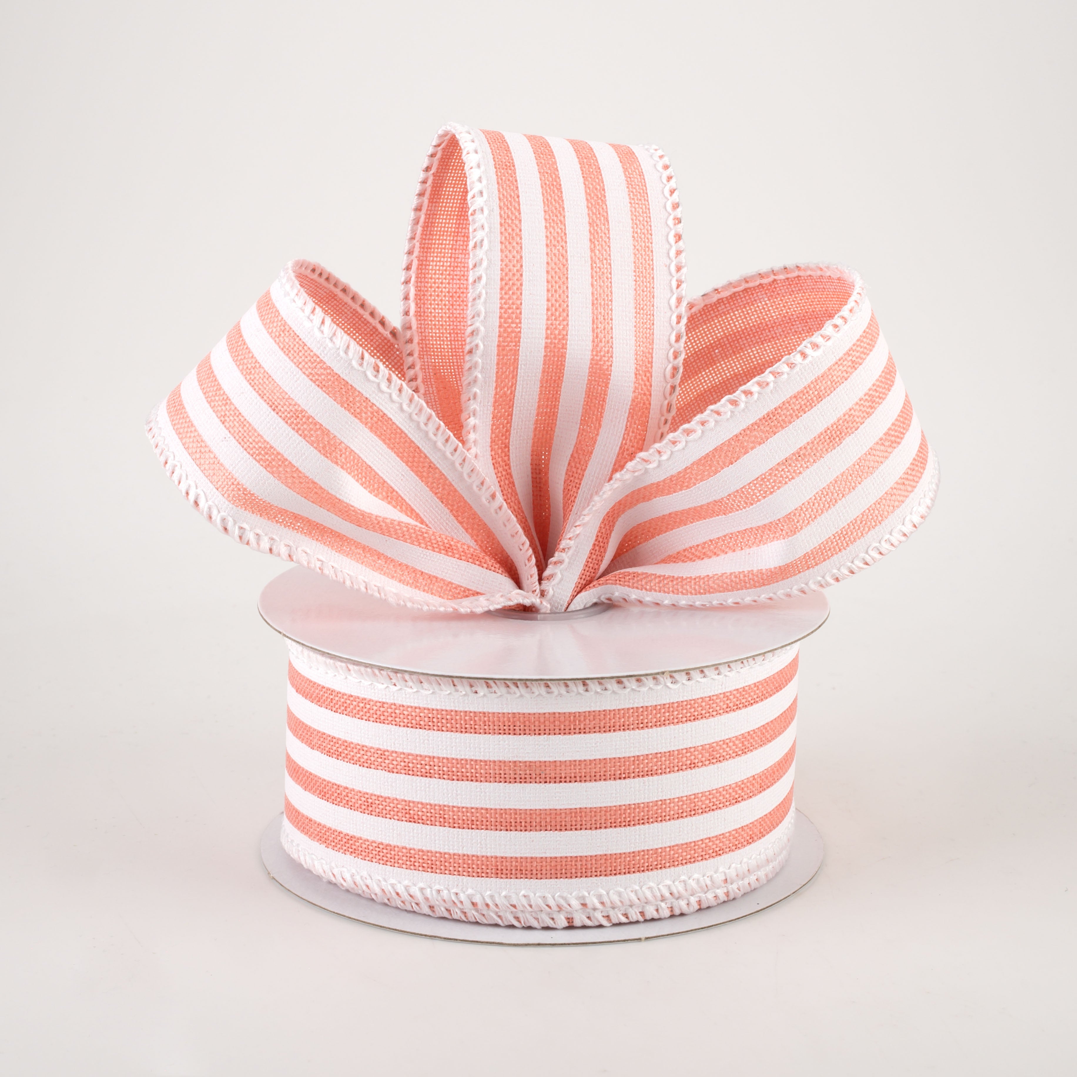 1.5" Linen Cabana Stripes Ribbon: Peach & White (10 Yards) Lifestyle Photo
