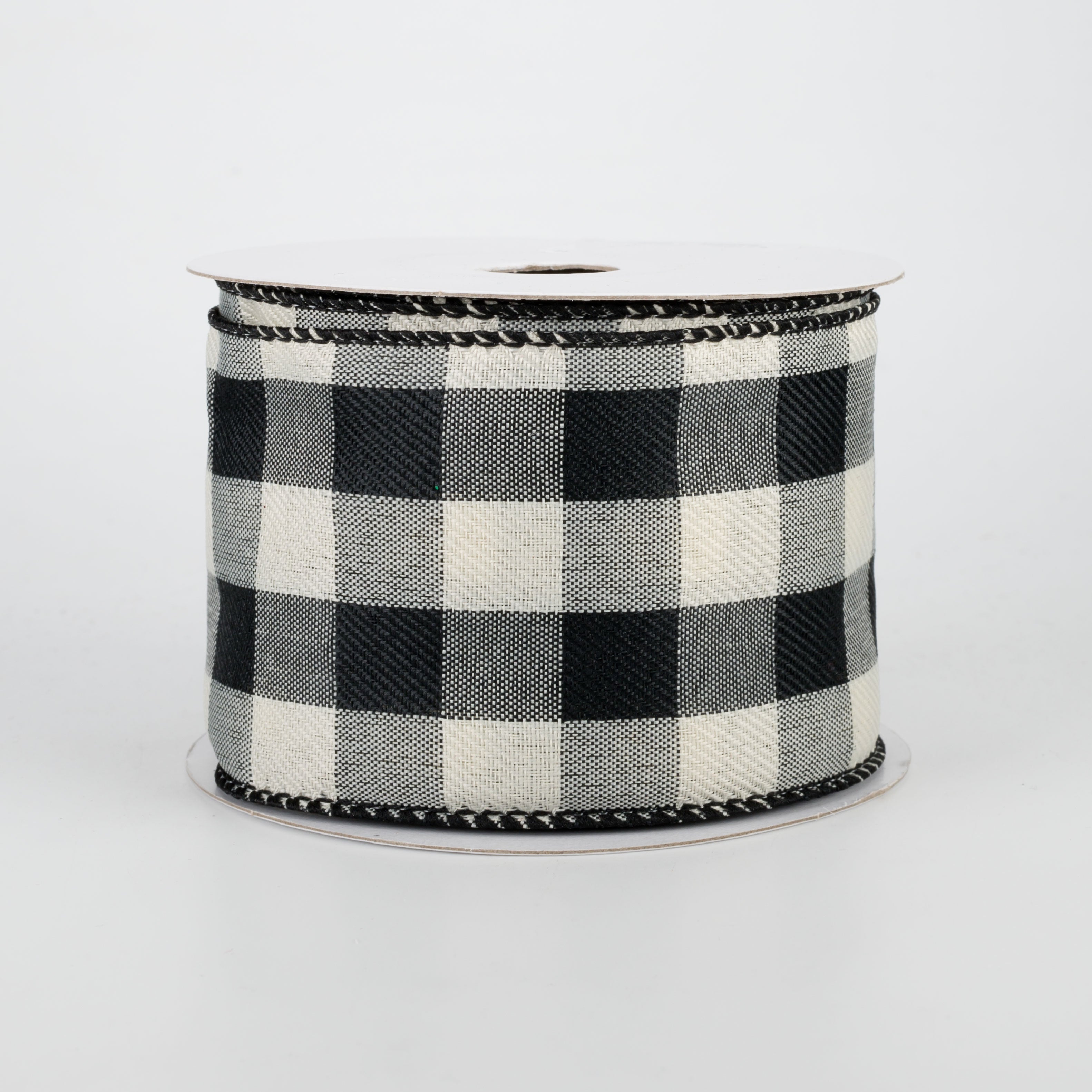 2.5" Linen Check Buffalo Plaid Ribbon: Black & Ivory (10 Yards)