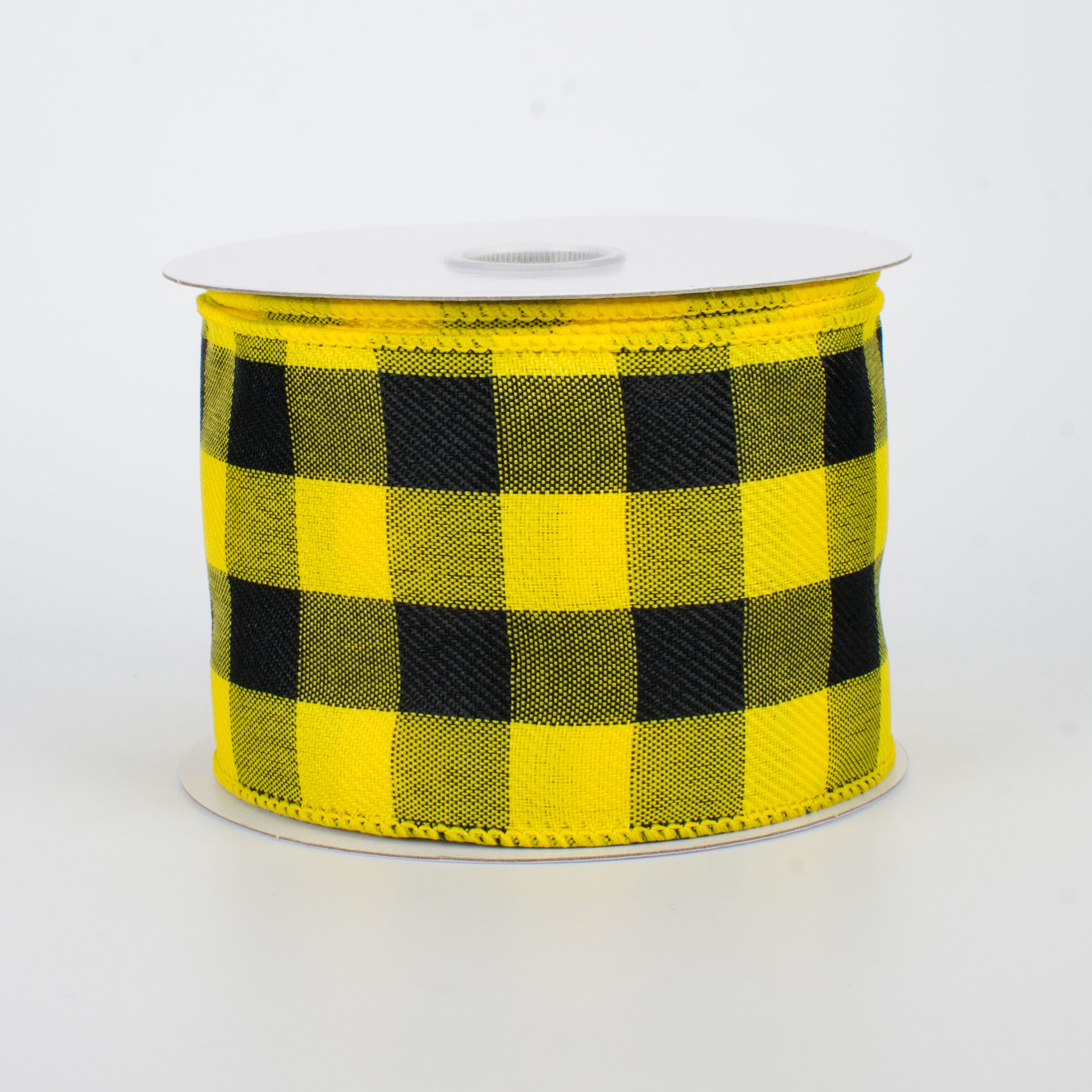 2.5" Linen Check Buffalo Plaid Ribbon: Black & Yellow (10 Yards)