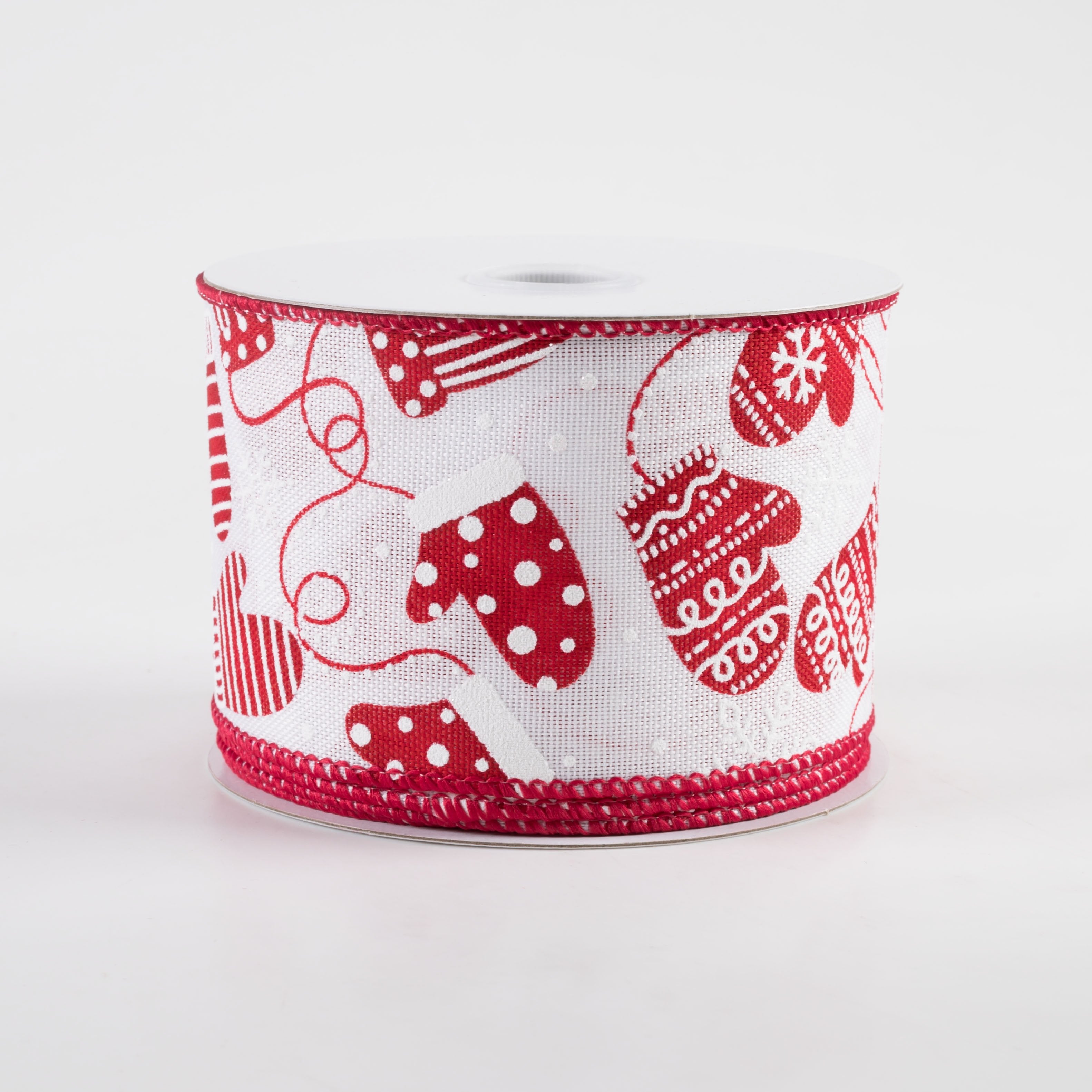 2.5" Linen Christmas Mittens Ribbon: White (10 Yards) Item Number: 71379-40-01